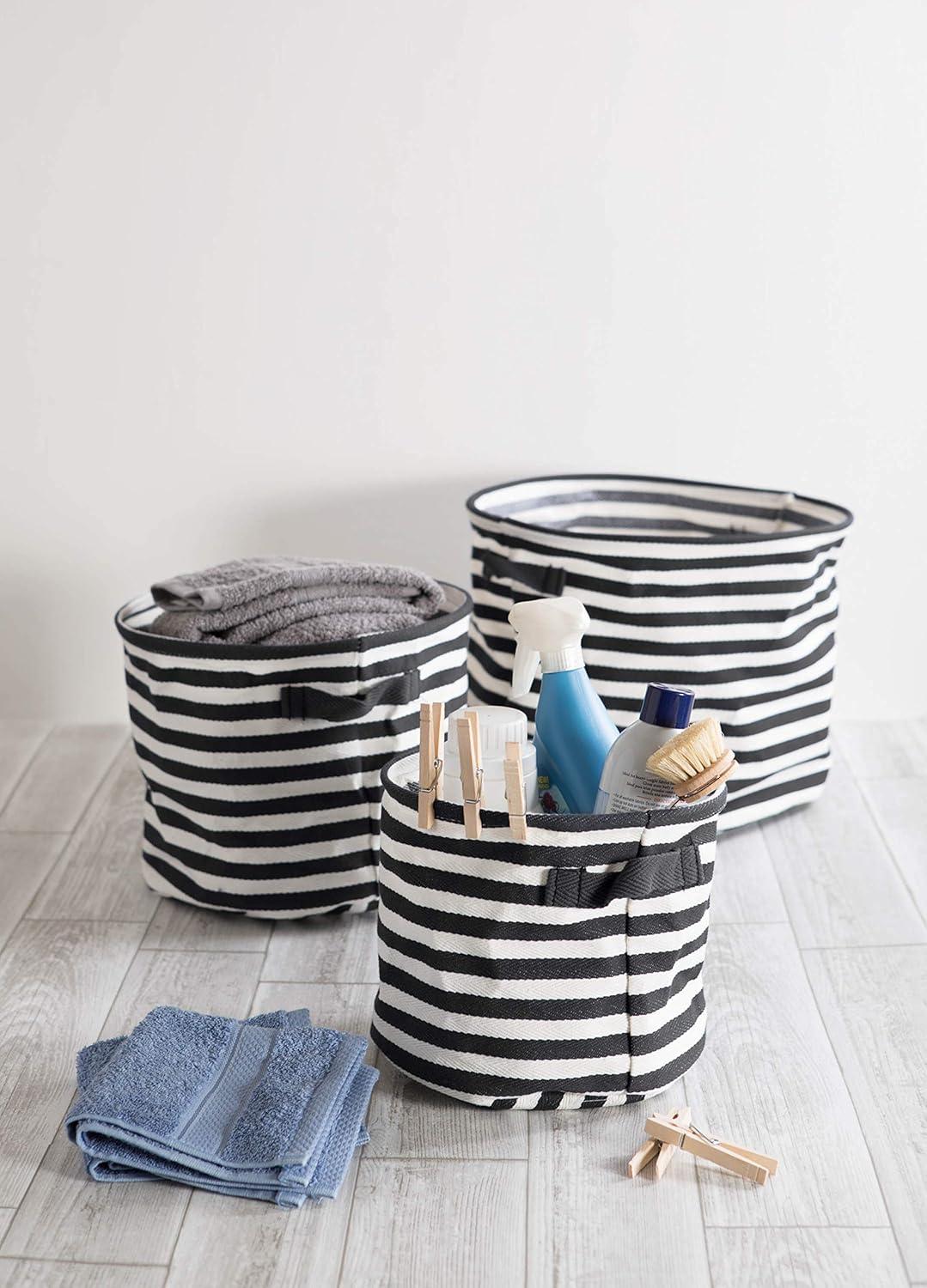 DII Cabana Stripe Laundry Collection, Waterproof Hamper, Medium Round, 12x9.5", Black, 2 Piece
