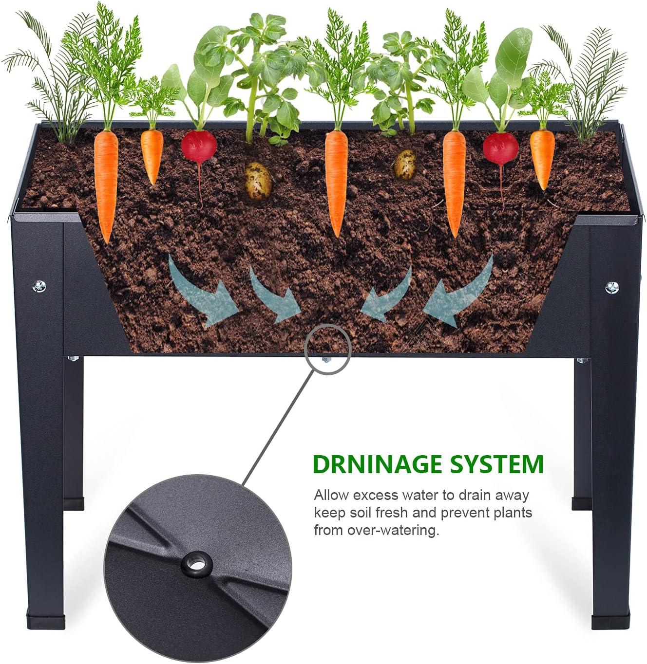 Frosted Black Steel Raised Garden Bed with Legs and Drainage Hole