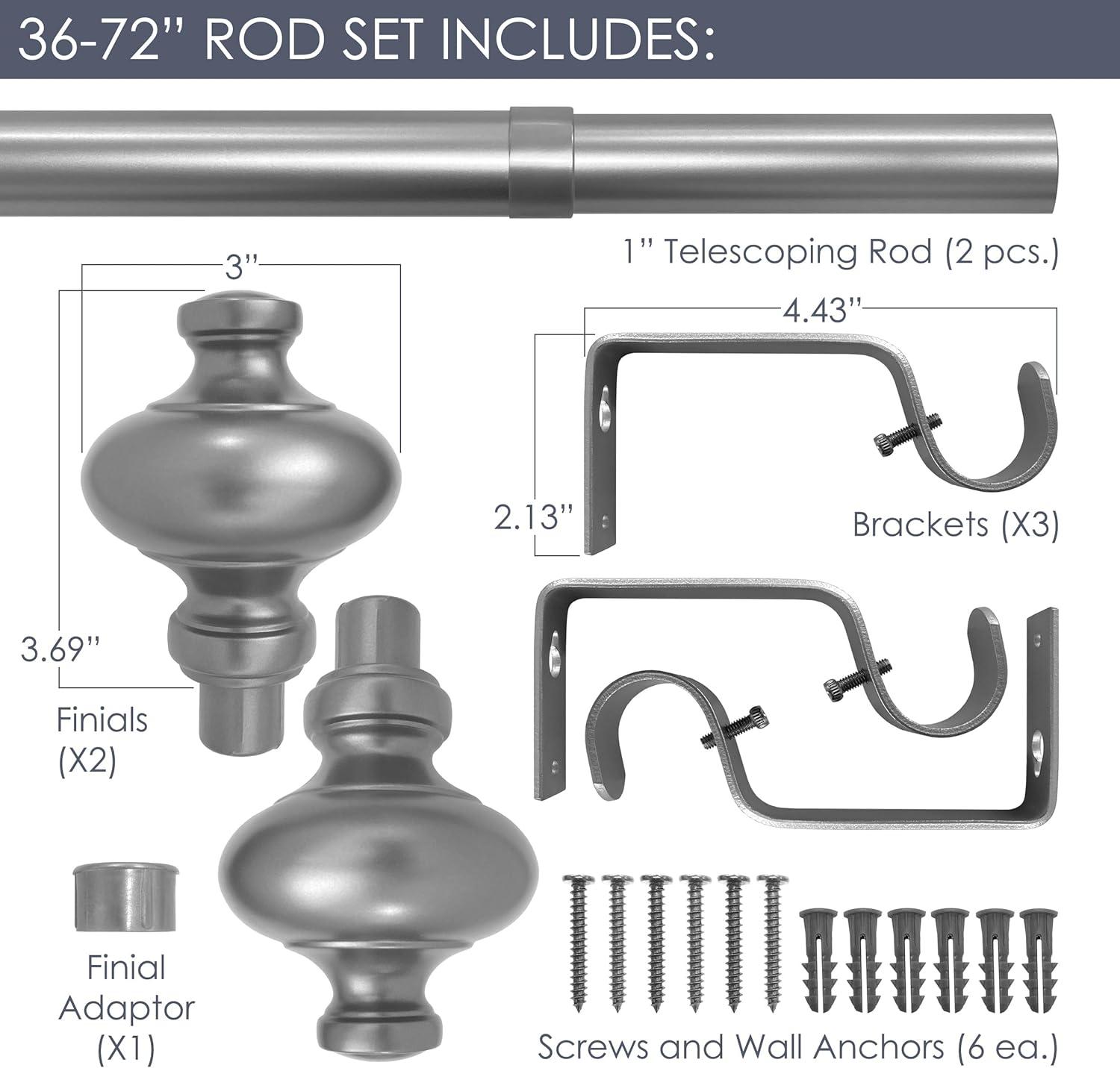 Cardiff 36-72 Inch Adjustable Black Metal Curtain Rod Set