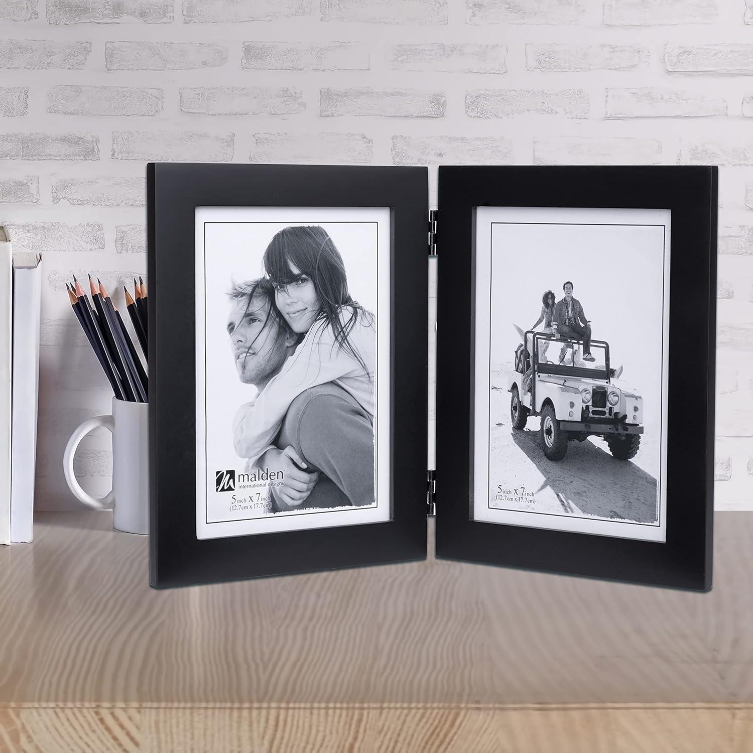 LINEAR Black Hinged Double 5x7 frame by Malden Design - 5x7