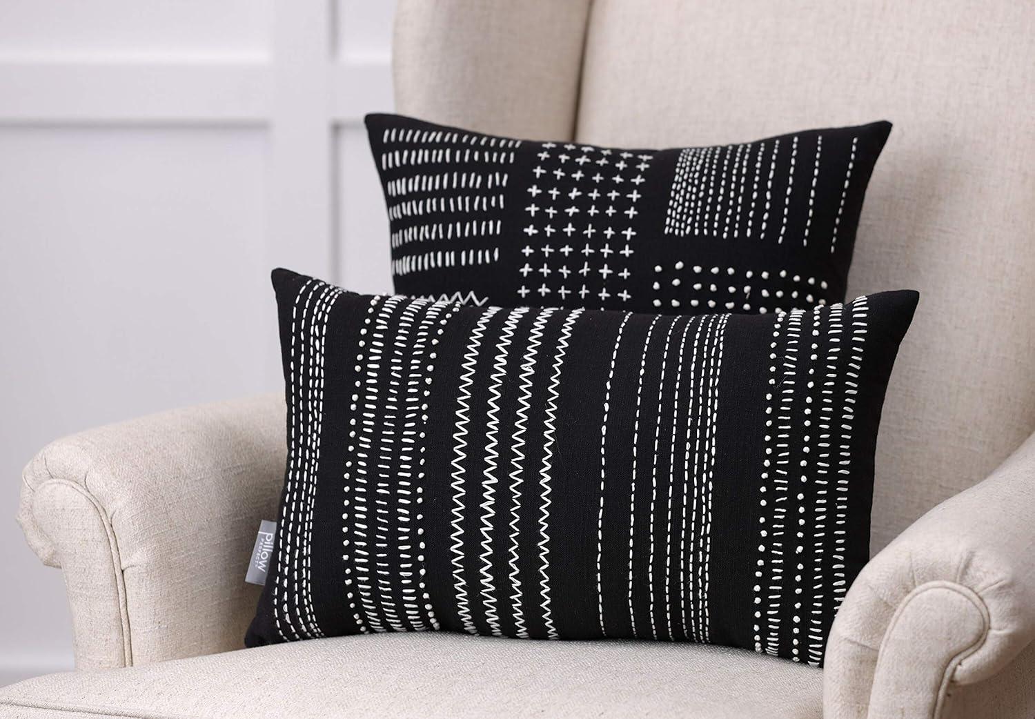 Embroidered Cotton Reversible Throw Pillow