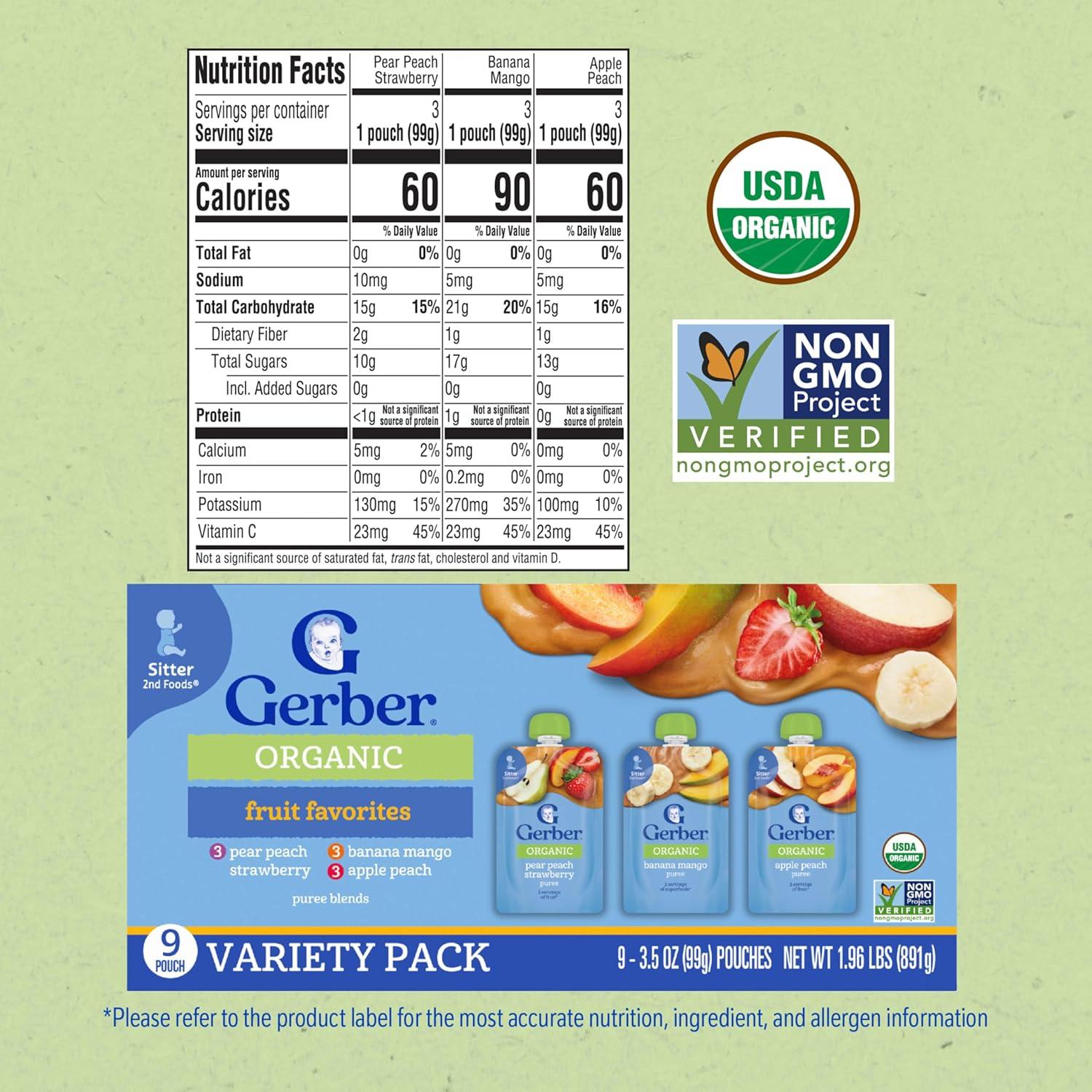Gerber Stage 2 Organic Baby Food Pouches - Fruit & Veggie Value Pack - 3.5oz/9pk
