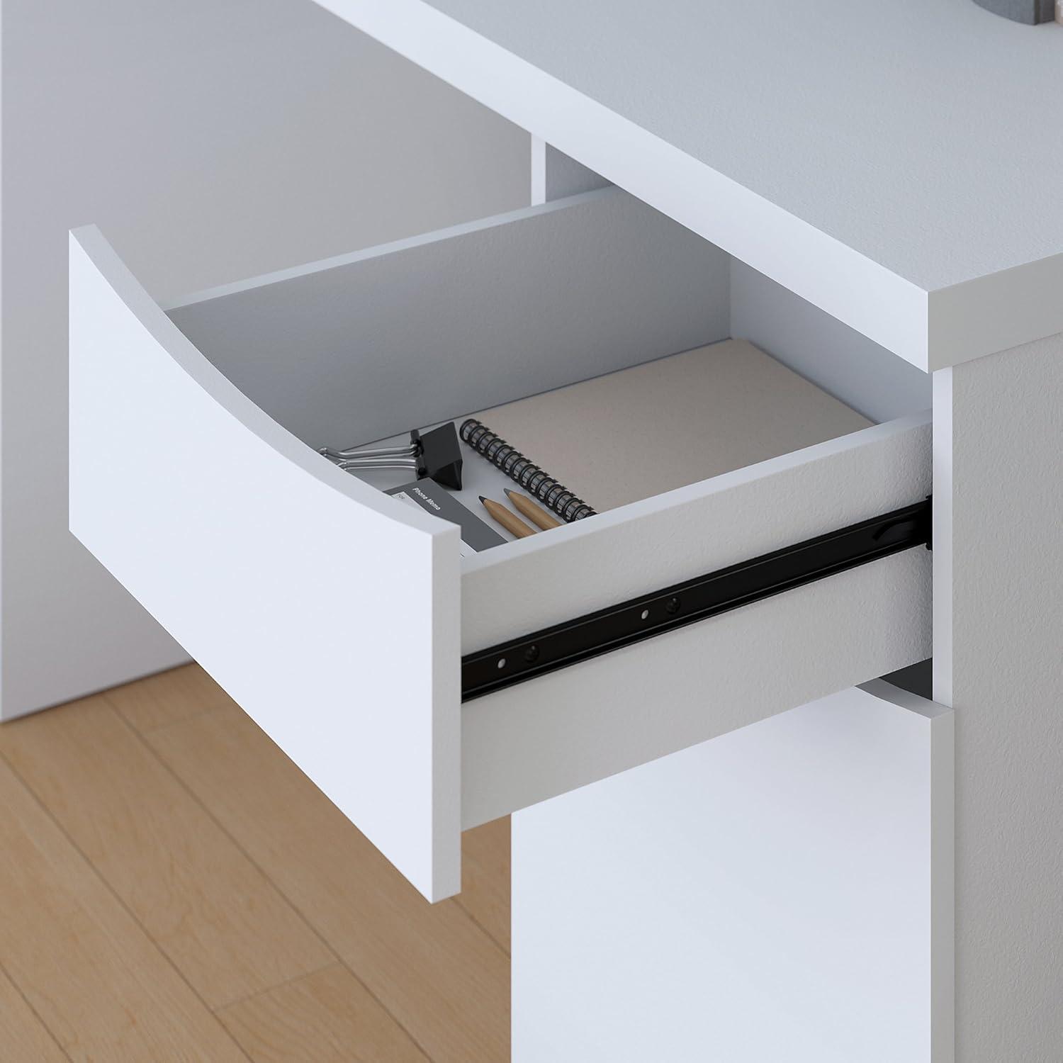 Transitional Pure White Home Office Desk with Drawer and Cabinet