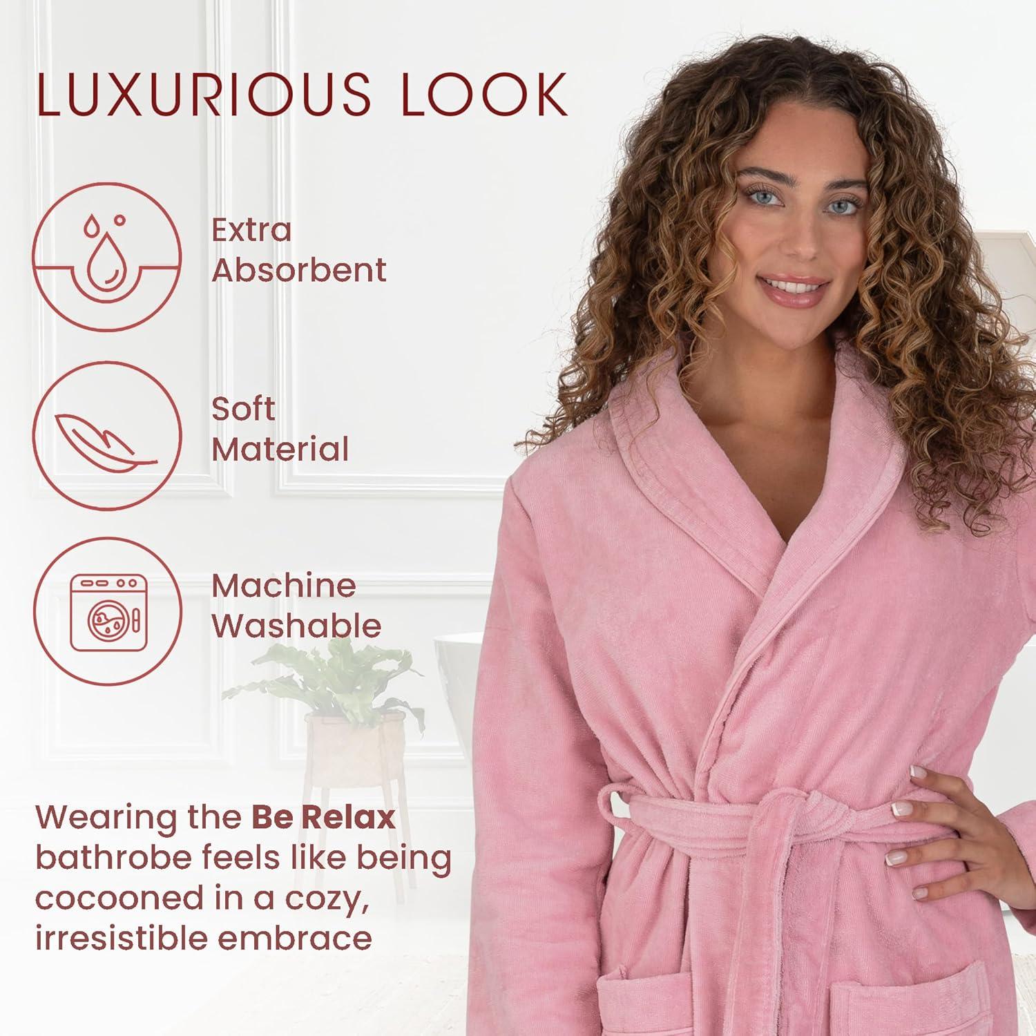 Arus Women's Turkish Terry Cotton Hooded Robe, Full Length Long Bathrobe with Hood , Rose , X Small