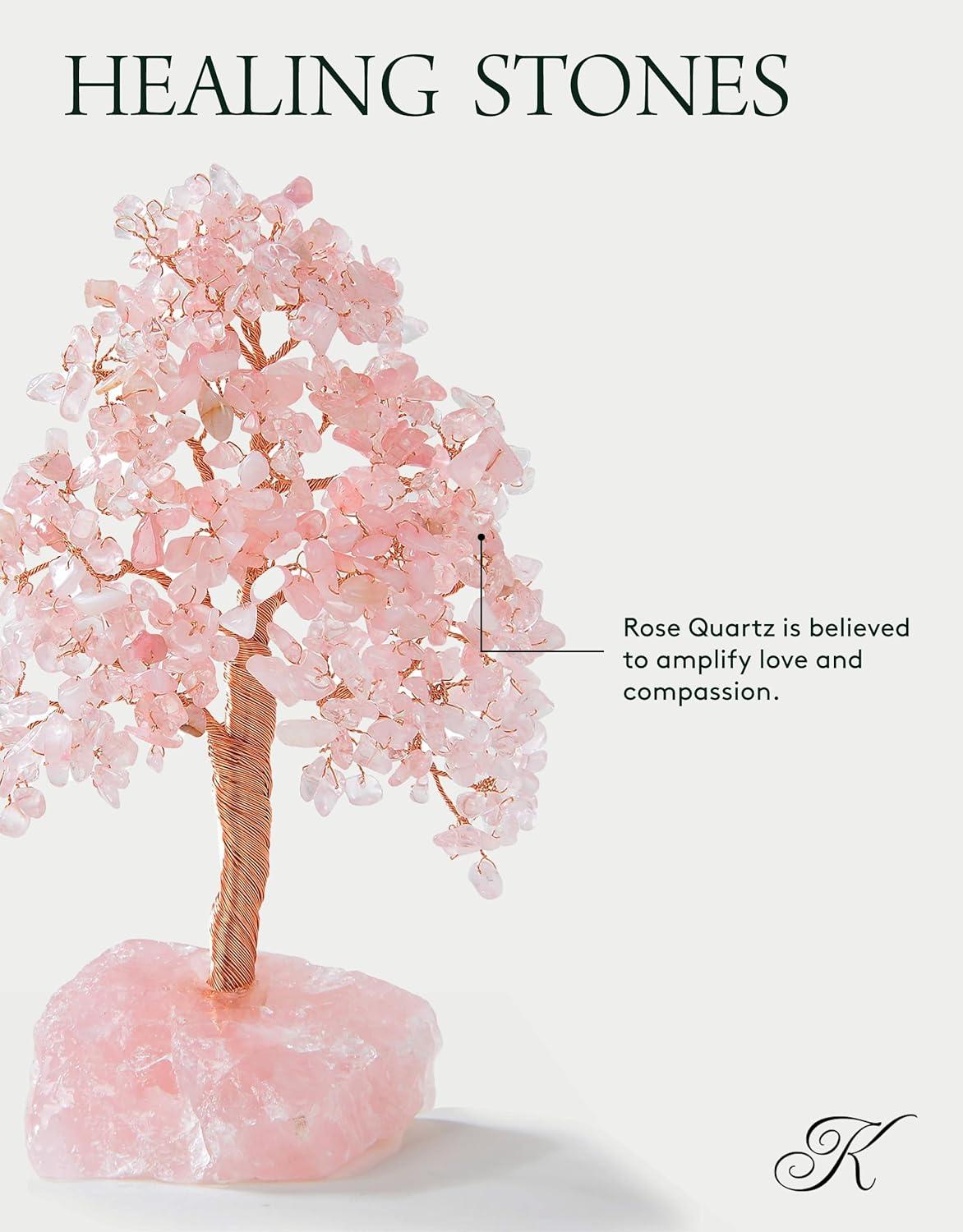 Rose Quartz Natural Gemstone Tree of Life  with Rose Quartz Base