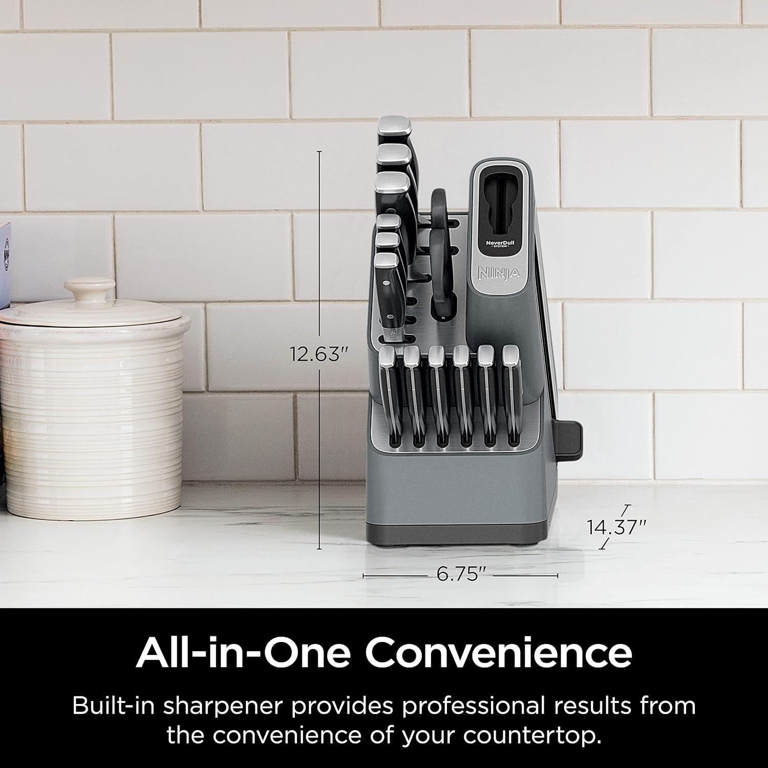 Ninja Ninja® Foodi® NeverDull Premium Knife System, 14-Piece Knife Block Set with Built-in Sharpener, Stainless Steel Knives, Black