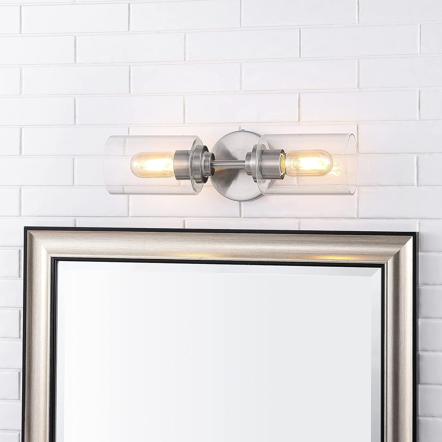 Nickel Cylinder 2-Light Industrial Vanity Sconce