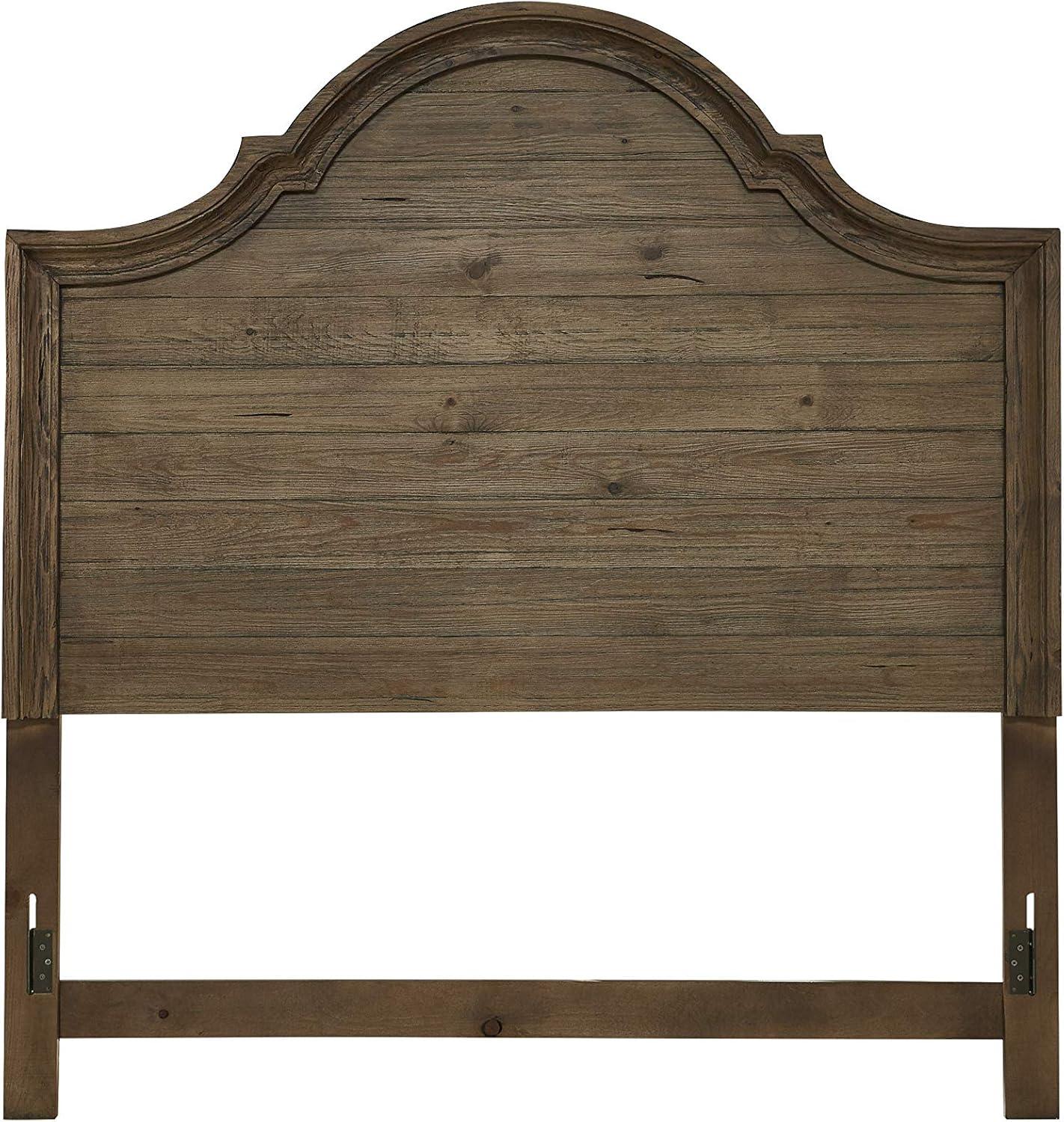 Caramel Brown Pine Wood King Panel Bed with Arched Headboard