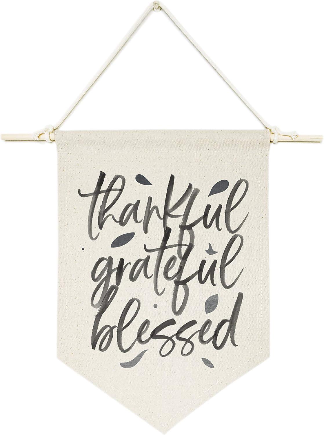 Thankful Grateful Blessed Cotton Canvas Wall Banner