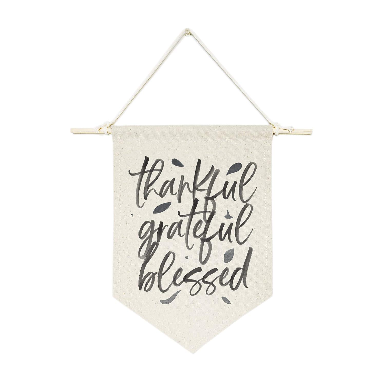 Thankful Grateful Blessed Cotton Canvas Wall Banner