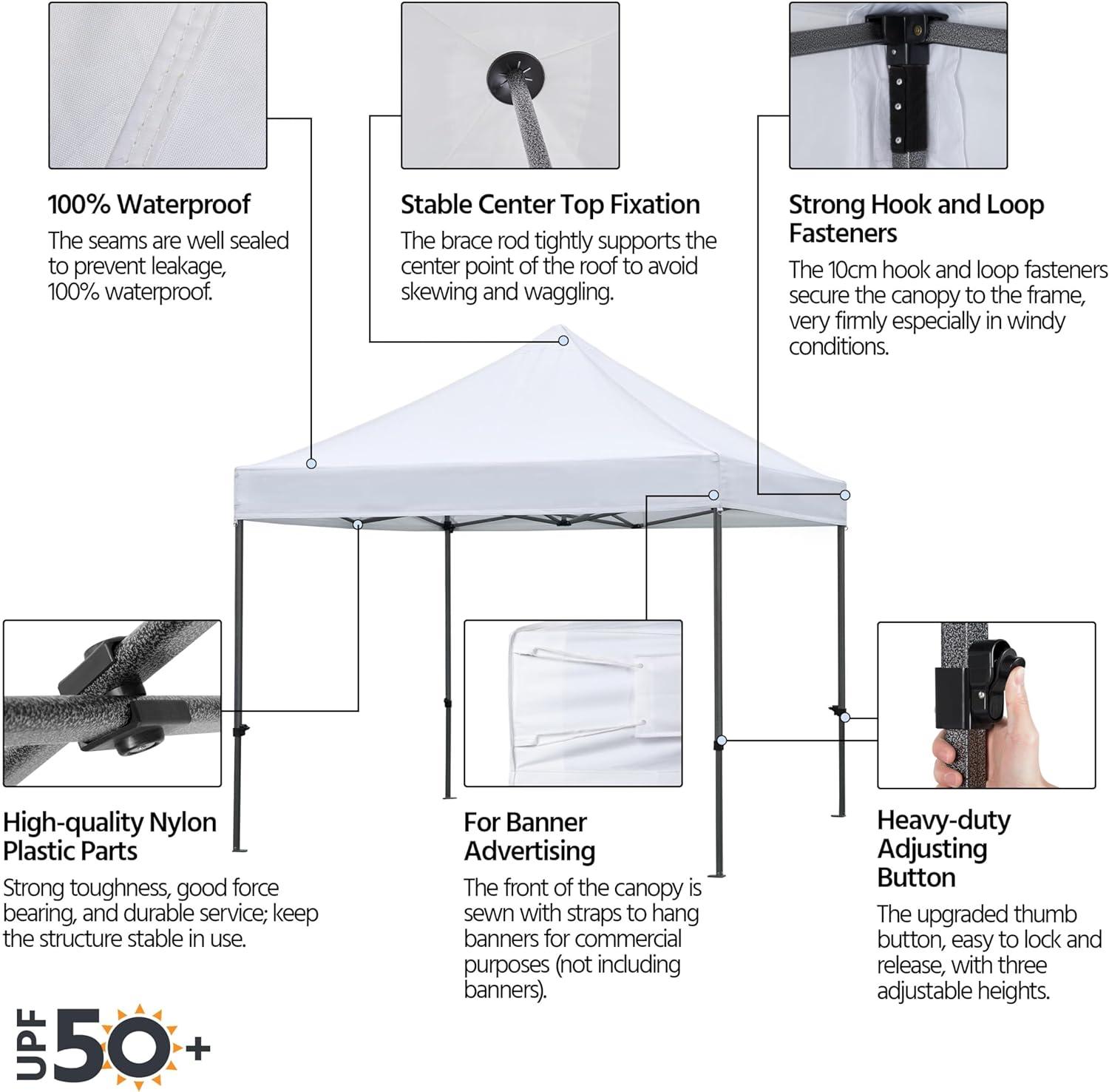 10x10ft White Waterproof Canopy Tent with Removable Sidewalls