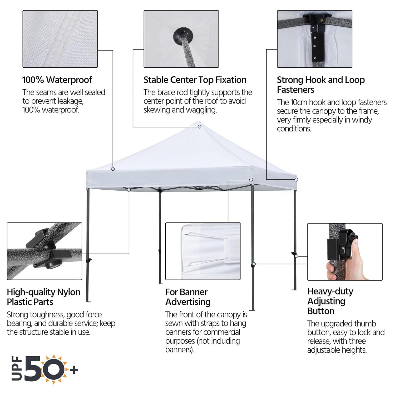 Yaheetech 10x10 Pop Up Commercial Canopy Tent with 4 Removable Sidewalls, Sandbags, Stakes & Ropes, Waterproof Instant Canopies for Wedding Party Commercial Event Pavilion, White