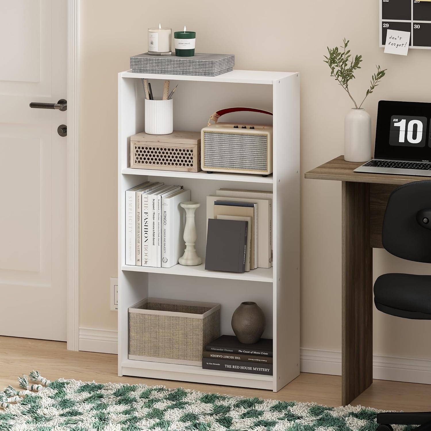 White 3-Tier Composite Wood Bookcase