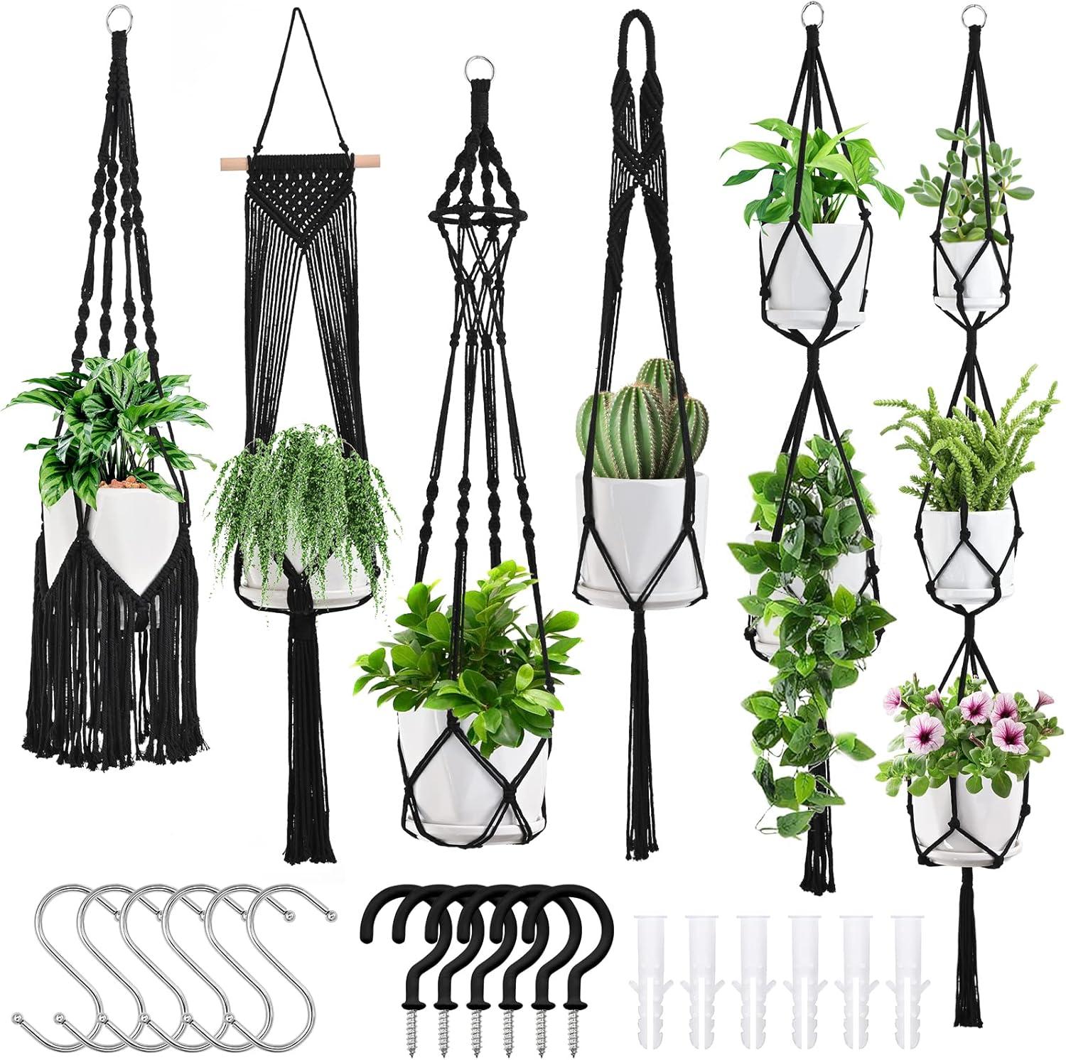 Plant Hangers, 6Pack Hanging for Indoor Plants W/Hangers Kit Handmade Macromay Plant Hangers Indoor Flower Pots