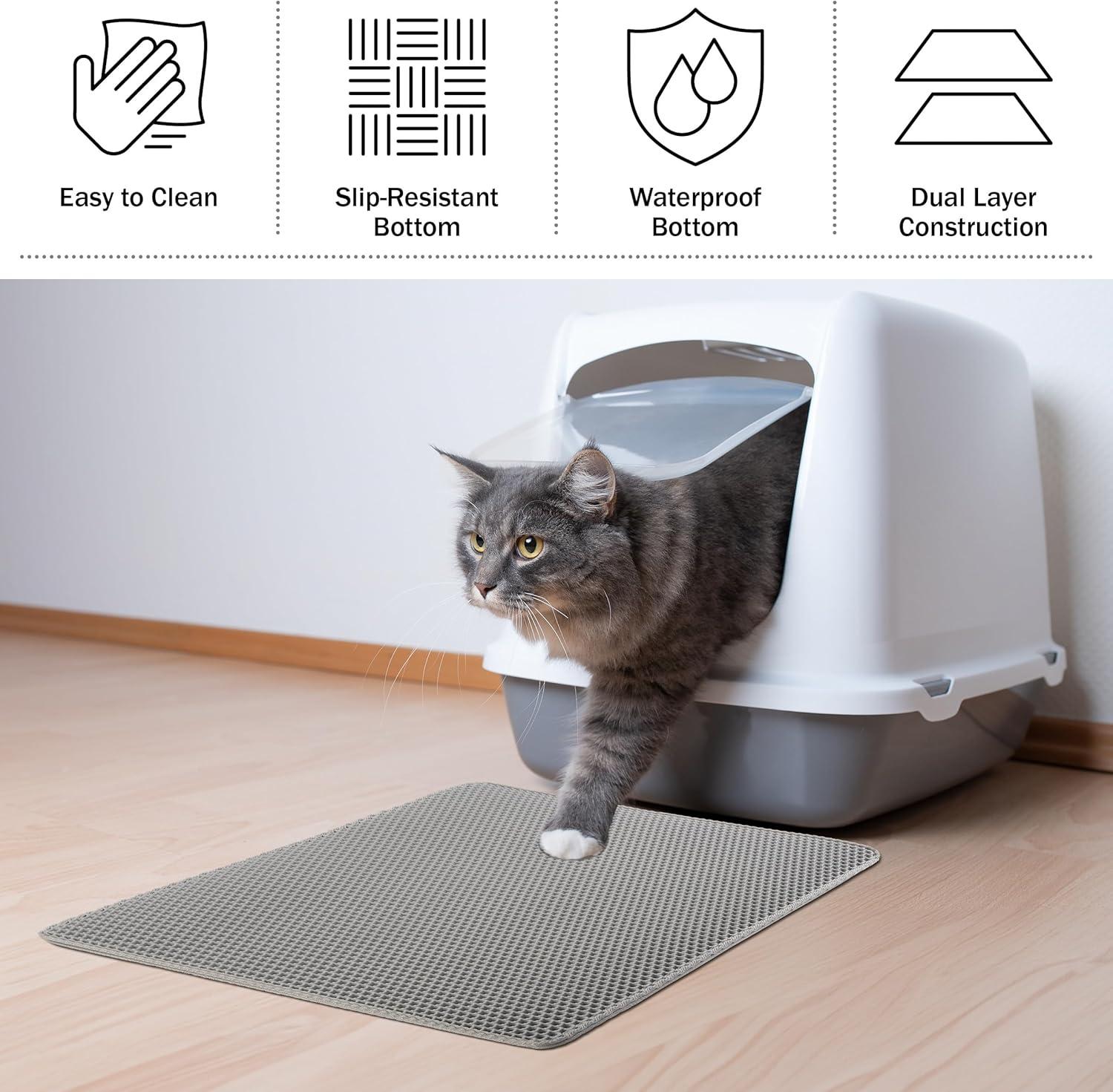 PETMAKER 24x15-Inch Double-Layer Waterproof Cat Litter Mat (Gray)