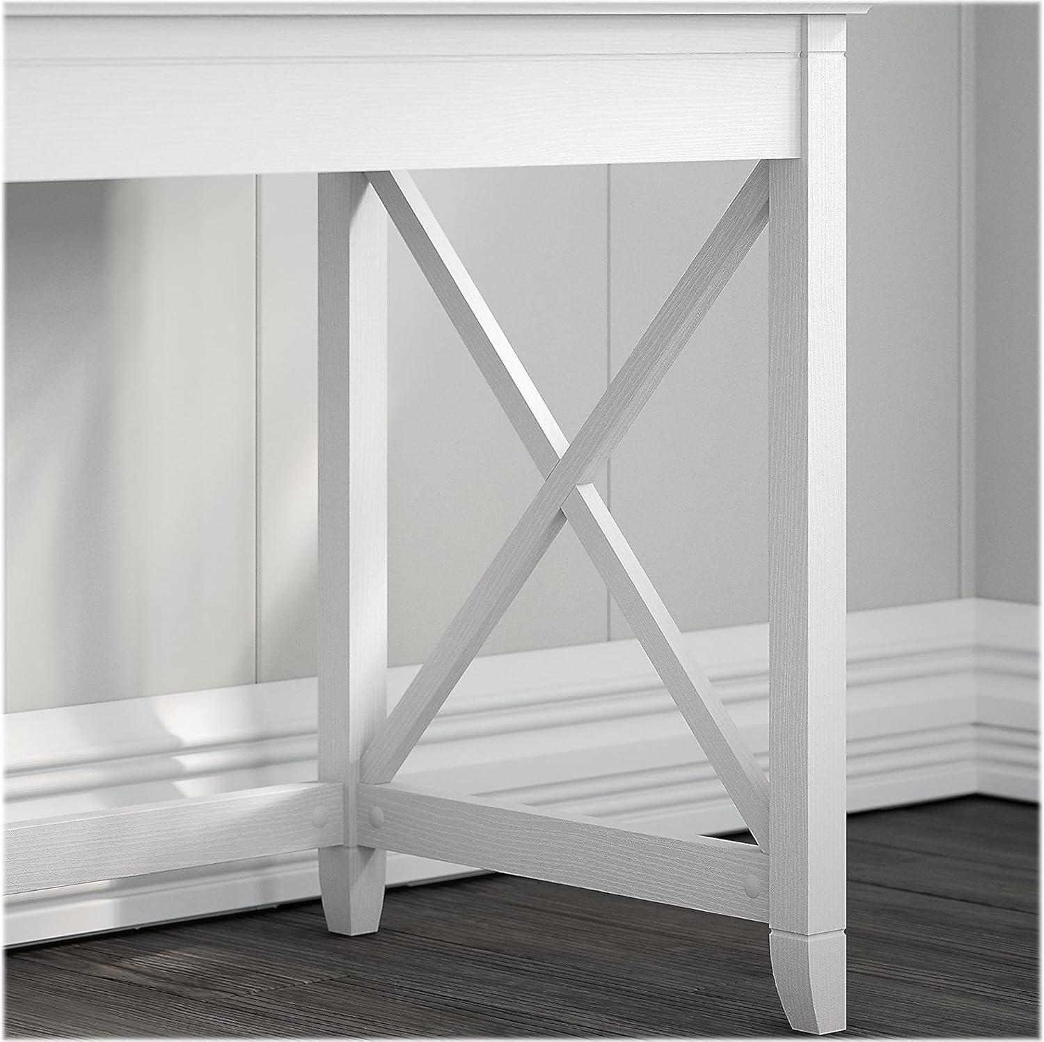 Pure White Oak 60" Corner Desk with Drawer and X-Shaped Sides