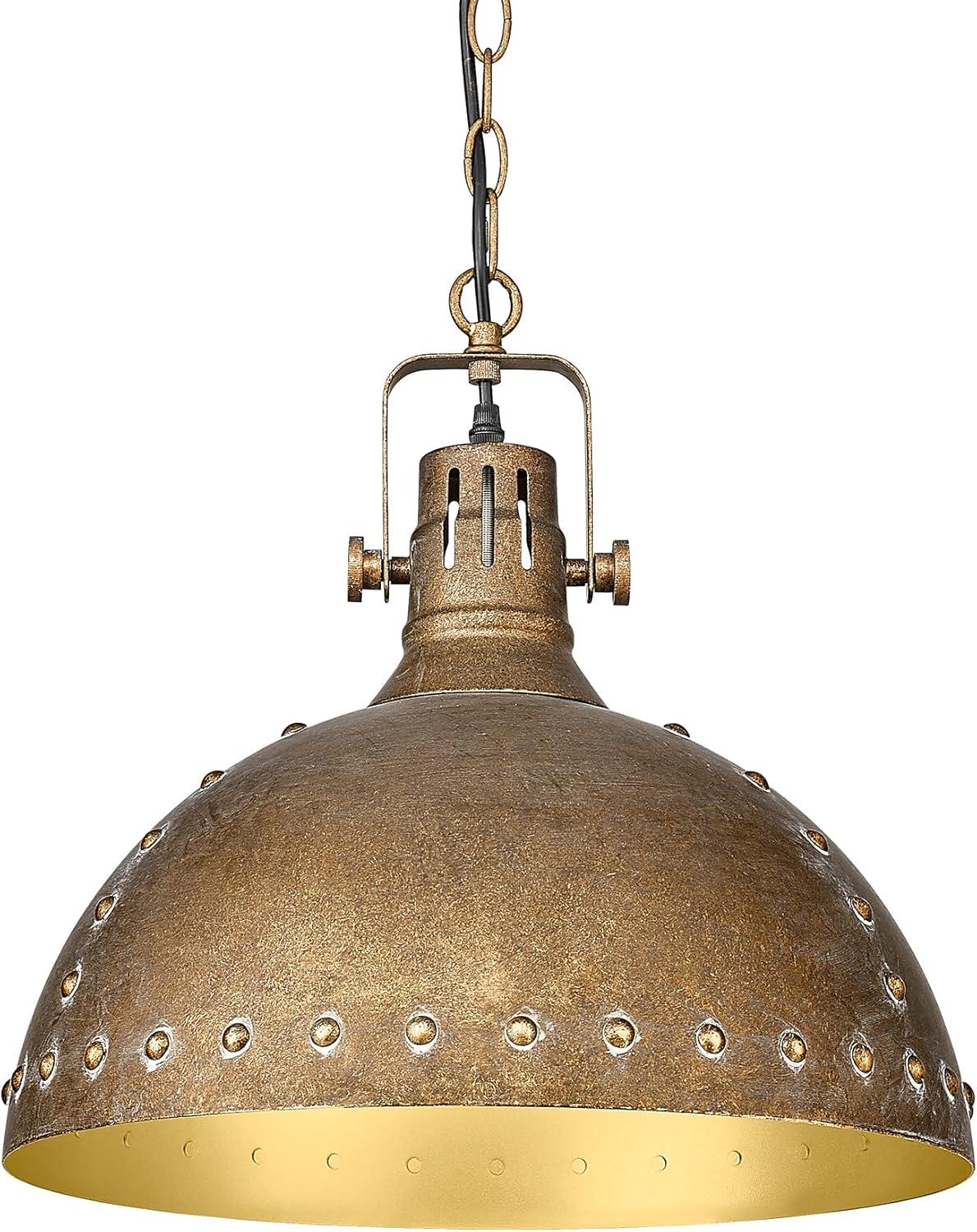 Farmhouse Pendant Light Fixtures, HWH Barn Hanging Lighting for Kitchen Island 12'' with Height Adjustable Chain, Antique Brass Kitchen Island Lighting with Metal Dome Shade, 5HZG103H RG