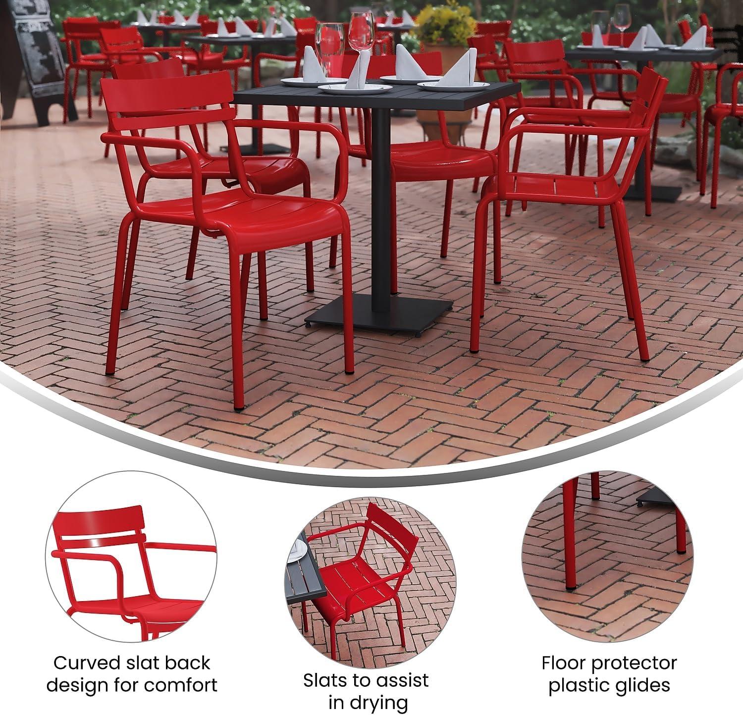 Flash Furniture Nash Commercial Grade Steel Indoor-Outdoor Stackable Chair with 2 Slats and Arms, Set of 2