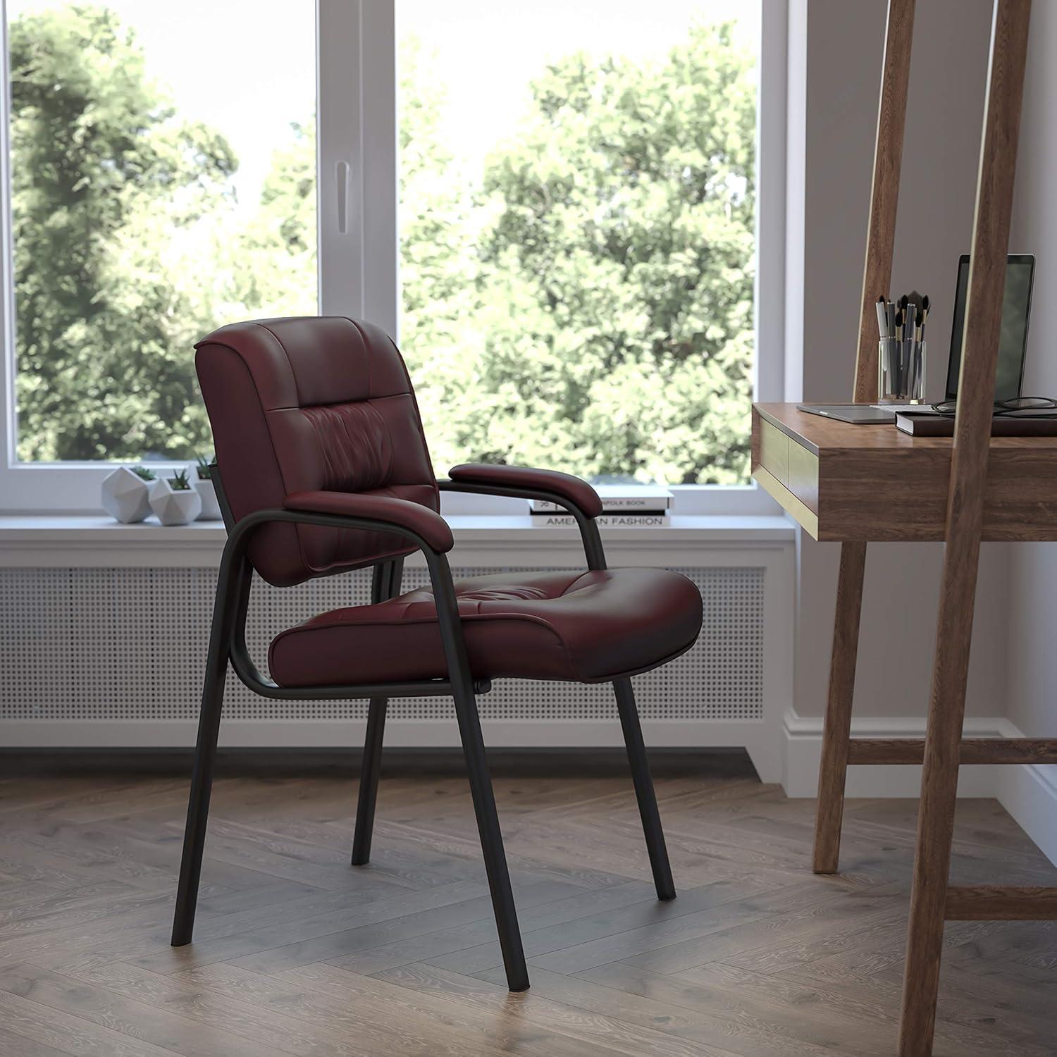 Flash Furniture Haeger LeatherSoft Tufted Executive Reception Chair with Padded Armrests, Burgundy