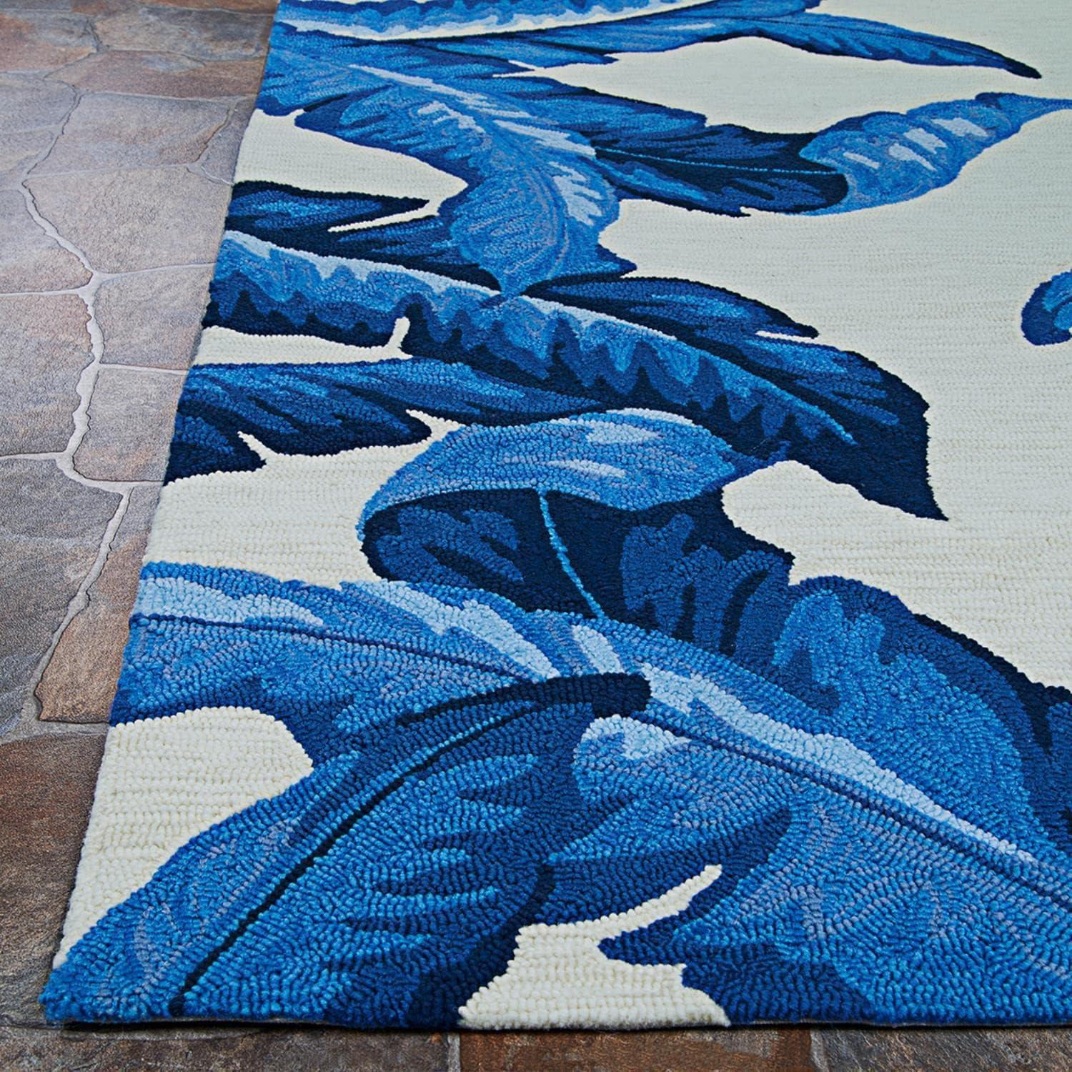 Couristan Covington Palm Leaves 8' x 10' Blue Floral Outdoor Rug