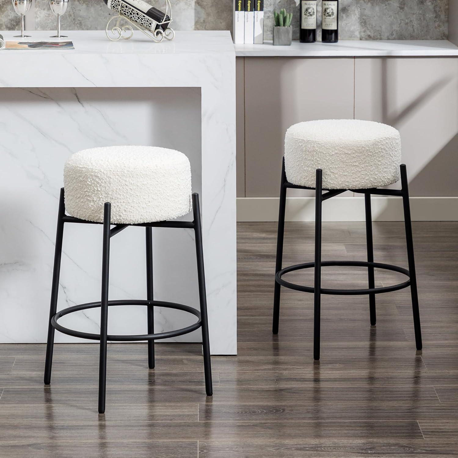 Amy Swivel Backless Boucle Upholstered 26.7"H Counter Stool with Steel Frame (Set of 2/3/4)