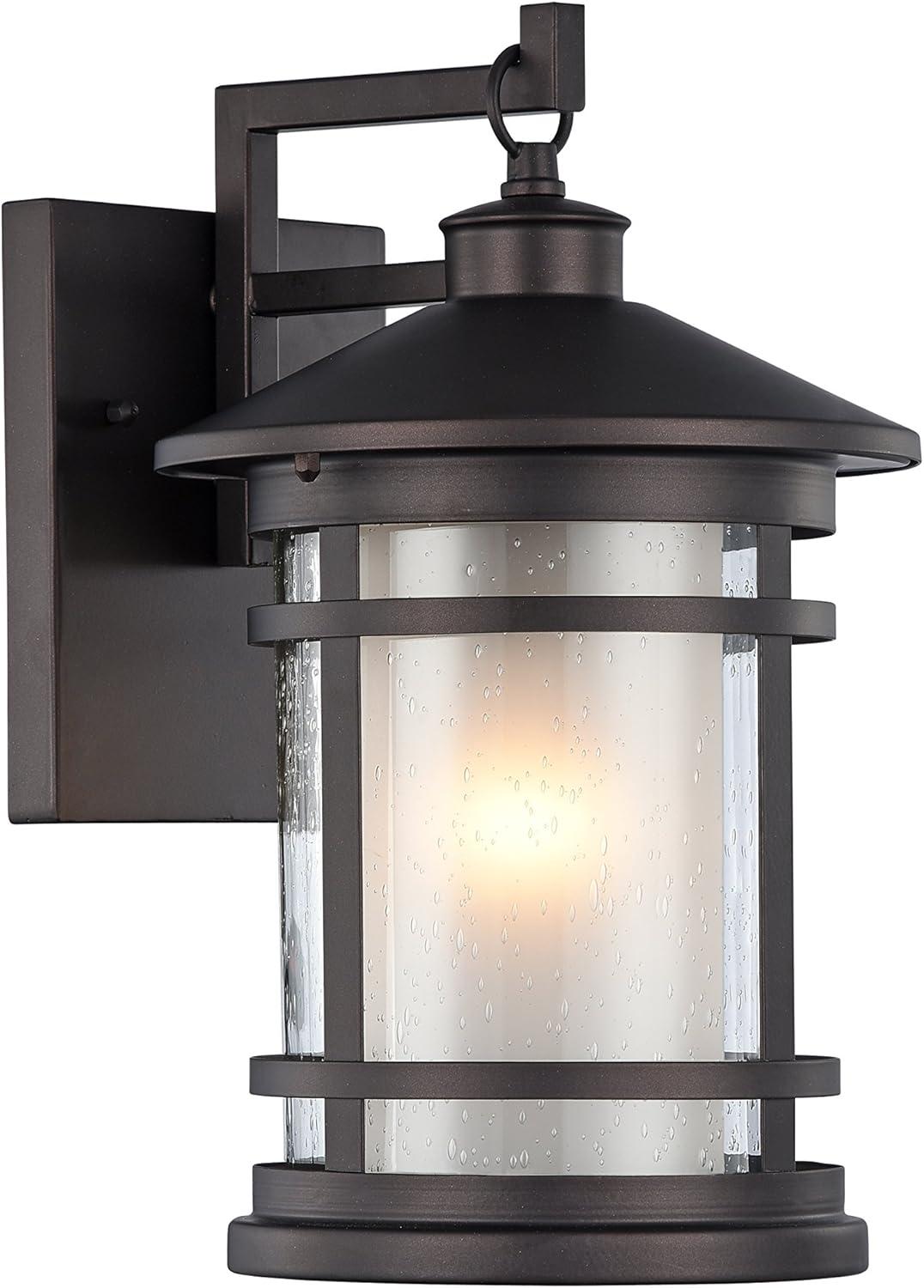 Transitional Etched Glass & Oil-Rubbed Bronze Outdoor Sconce, 14" Height