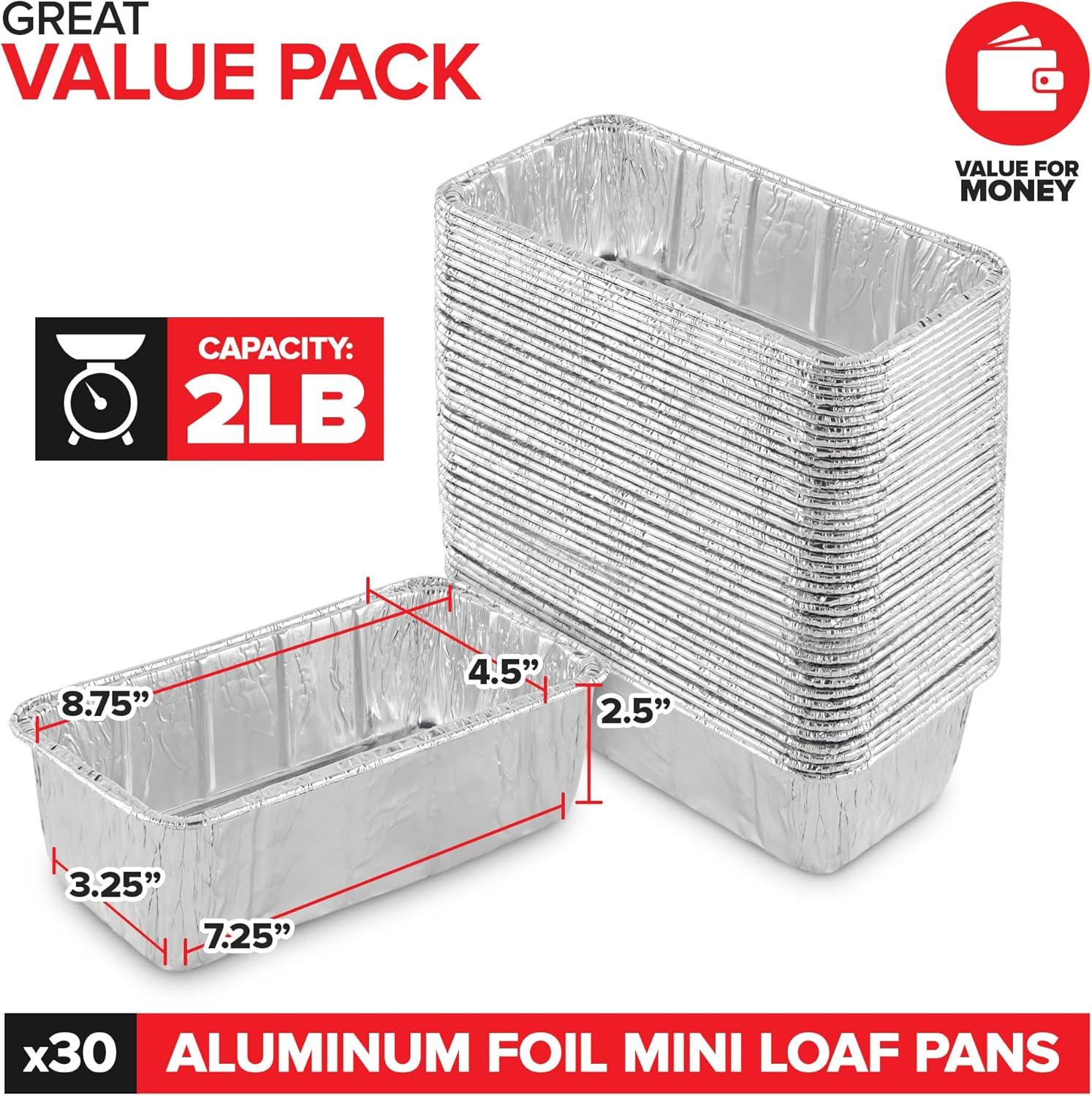 Aluminum Pans Bread Loaf Pans (30 Pack) 8x4 Aluminum Loaf Pan - 2 Lb Bread Tins, Standard Size, Compatible with Roadpro 12 Volt Portable Stove - Perfect for Baking Cakes, Bread, Meatloaf, Lasagna