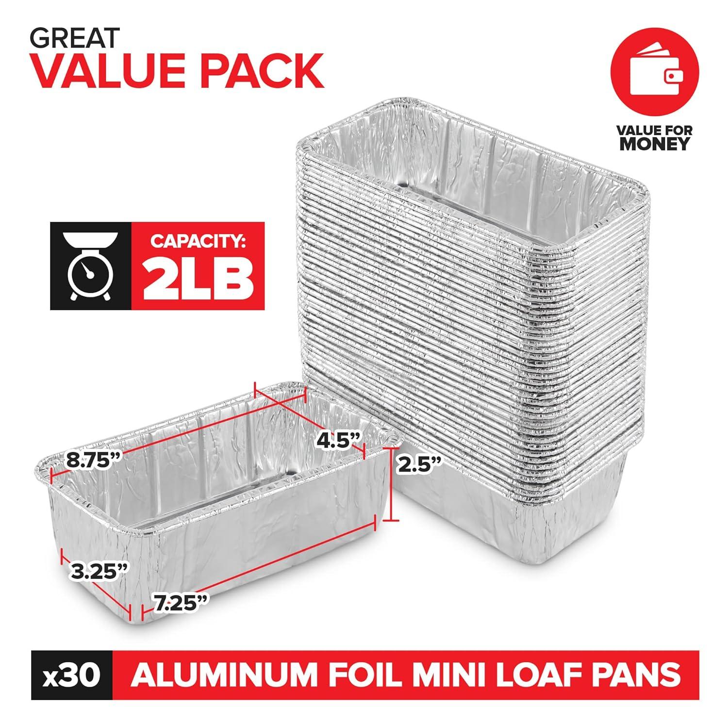 Aluminum Pans Bread Loaf Pans (30 Pack) 8x4 Aluminum Loaf Pan - 2 Lb Bread Tins, Standard Size, Compatible with Roadpro 12 Volt Portable Stove - Perfect for Baking Cakes, Bread, Meatloaf, Lasagna