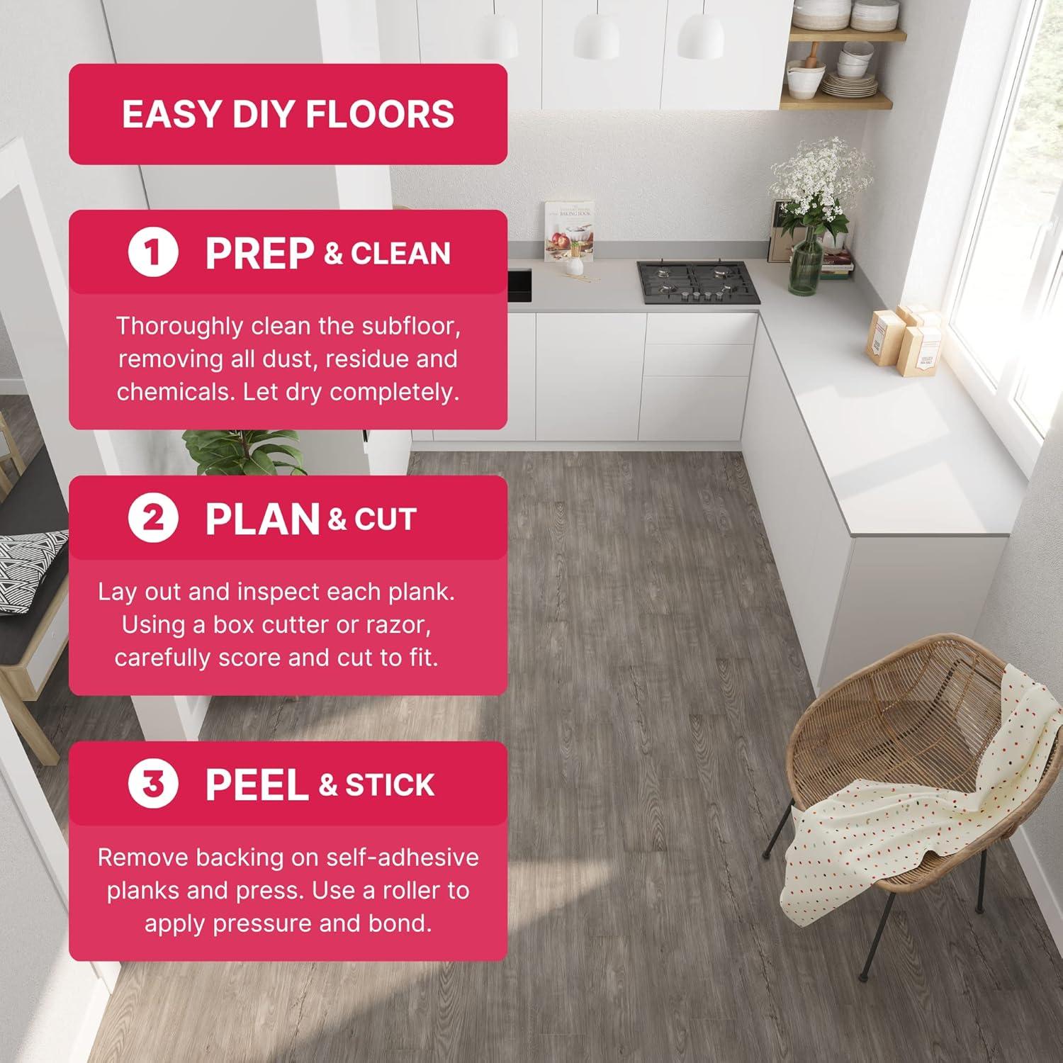 BaseCore 12mil x 6" W x 36" L Peel and Stick Luxury Vinyl Plank Flooring