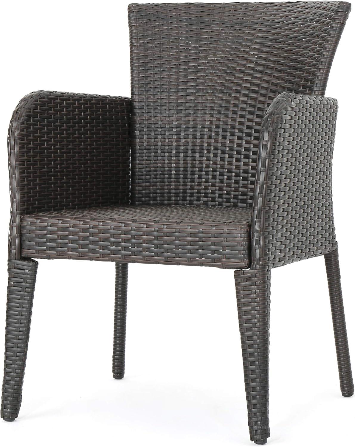 Brown Wicker Outdoor Dining Chairs with Armrests, Set of 2