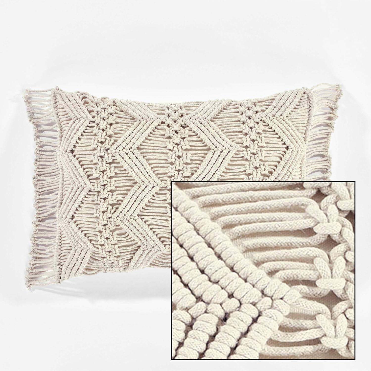 13"x20" Oversize Studio Chevron Macrame Lumbar Throw Pillow Cover with Fringes - Lush Décor