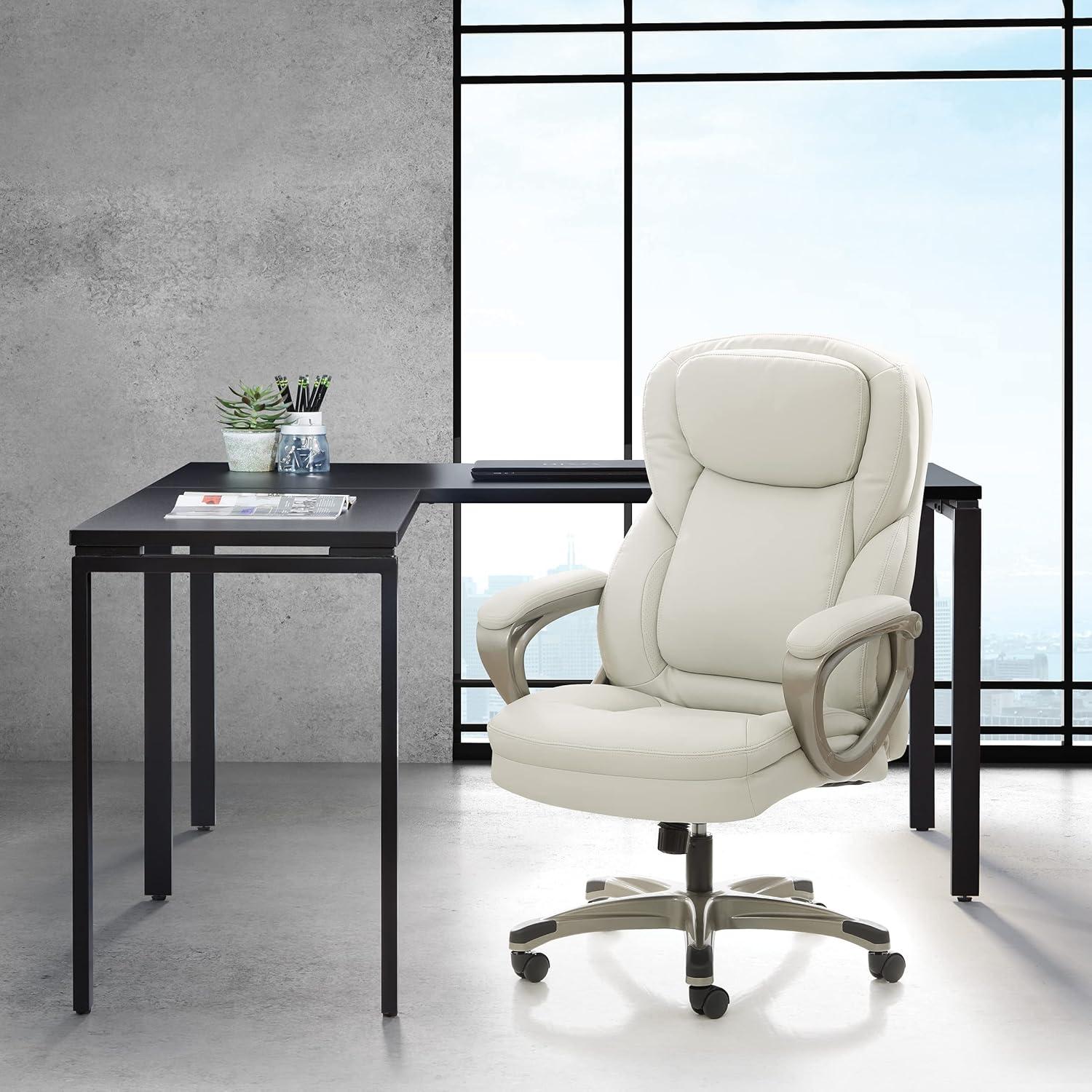 Executive Cream Bonded Leather Office Chair with Cocoa Coated Nylon Base