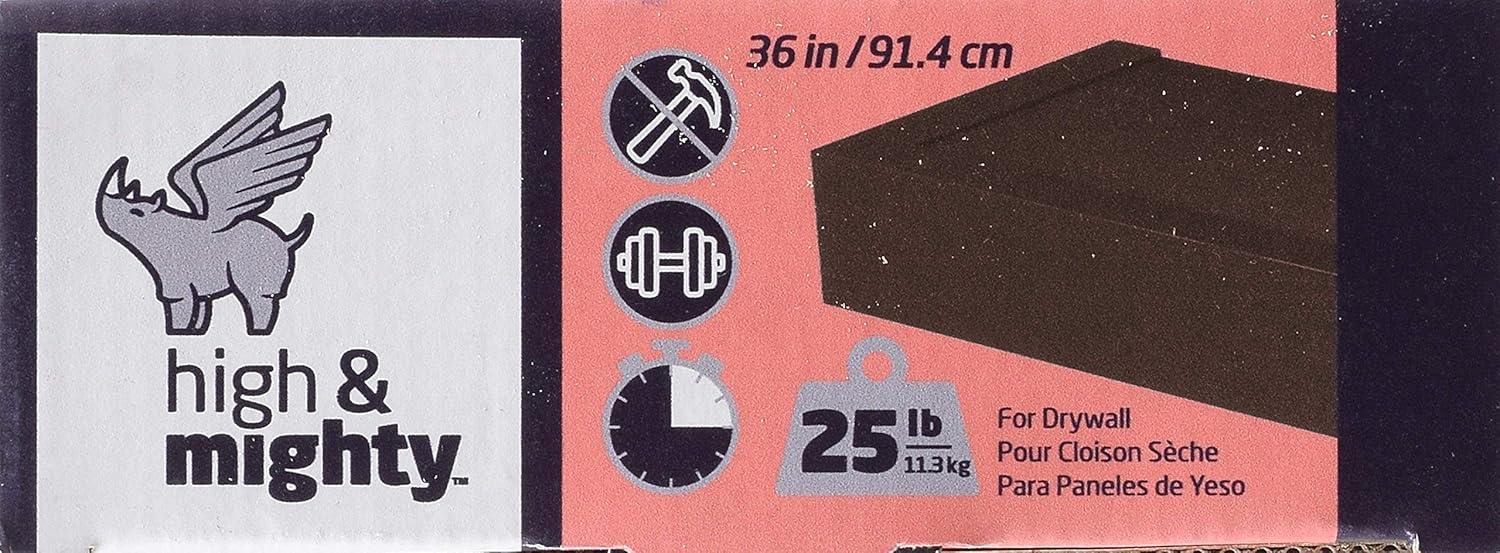 HIGH & MIGHTY Modern 36" Floating Shelf Holds up to 25lbs, Easy Tool-Free Dry Wall Installation, Flat, eCommerce Packaging, Espresso