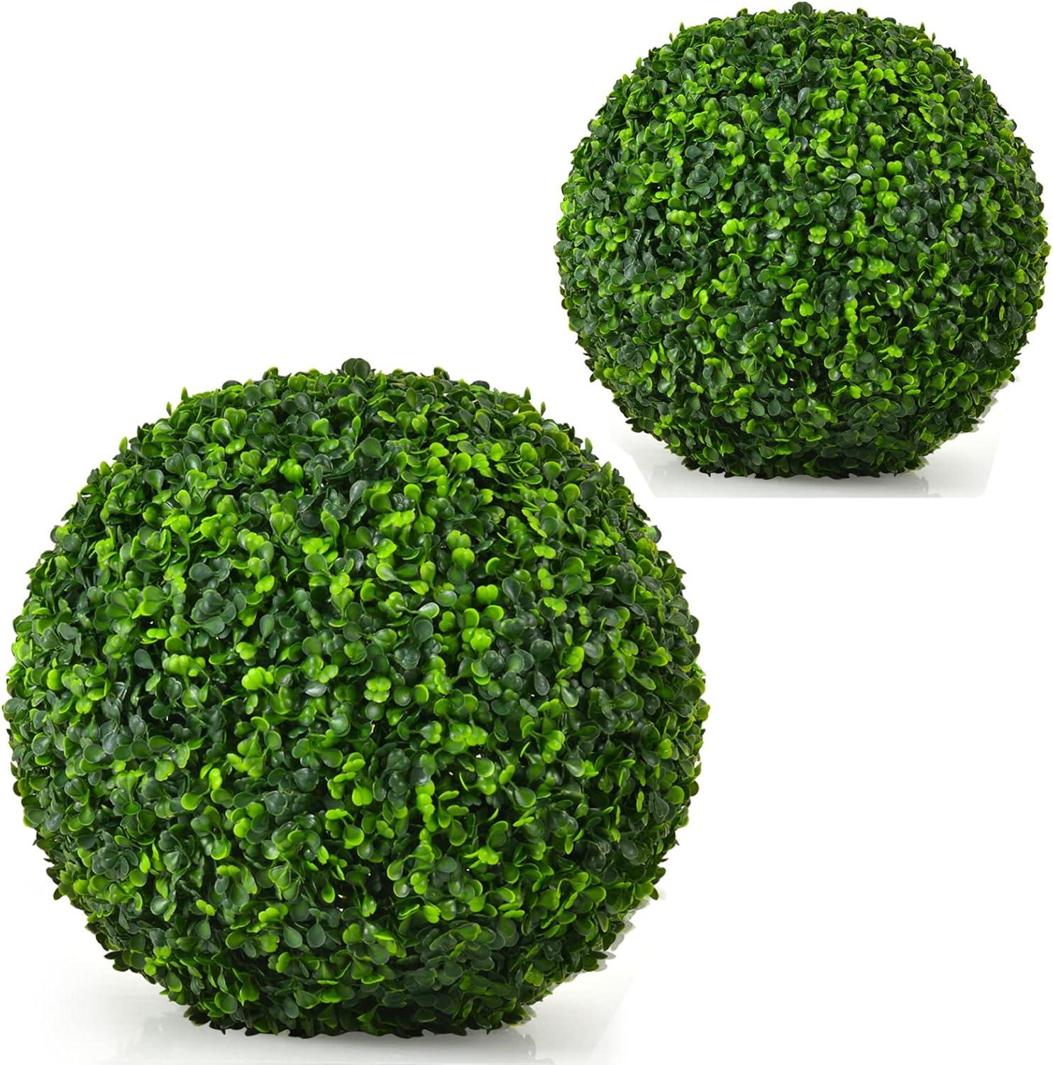 16in Artificial Boxwood Topiary Set of 2, Realistic Faux Plants Decoration for Backyard Balcony Garden Wedding Home Decor, No Maintenance, 2 PCS Decorative Topiary