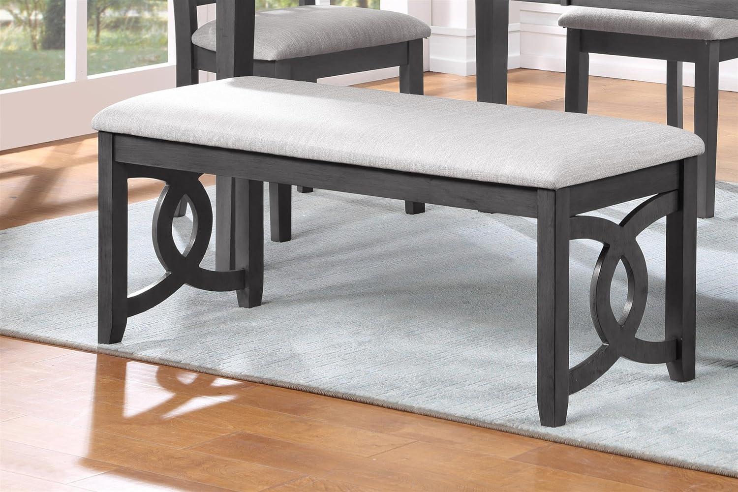 Gia 46" Gray Upholstered Dining Bench with Interlocking Oval Design