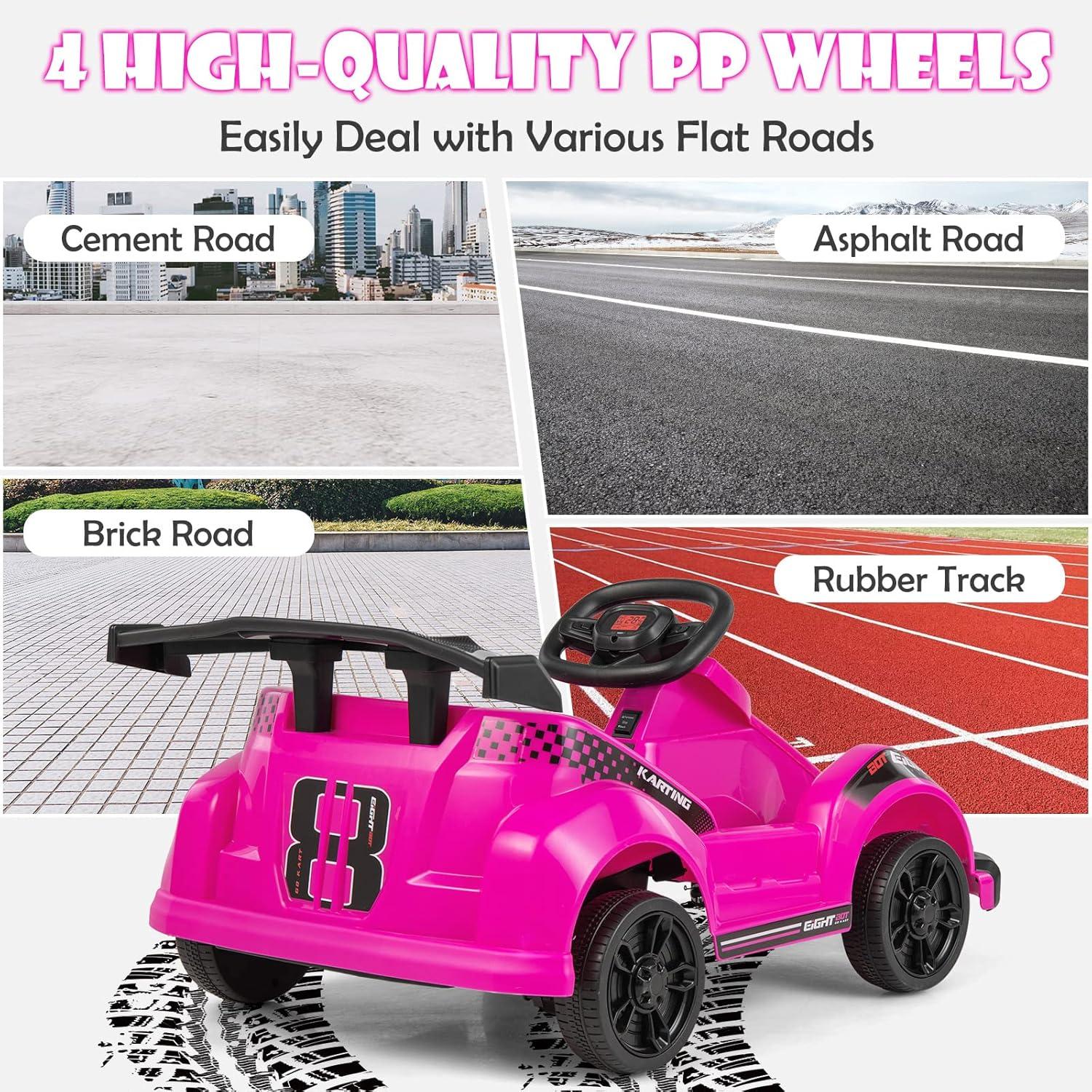 Costway 6V Electric Go Kart for Kids Electric Ride On Car w/ 2.4G Remote Control w/Soft Start Sound and Music Function Pink