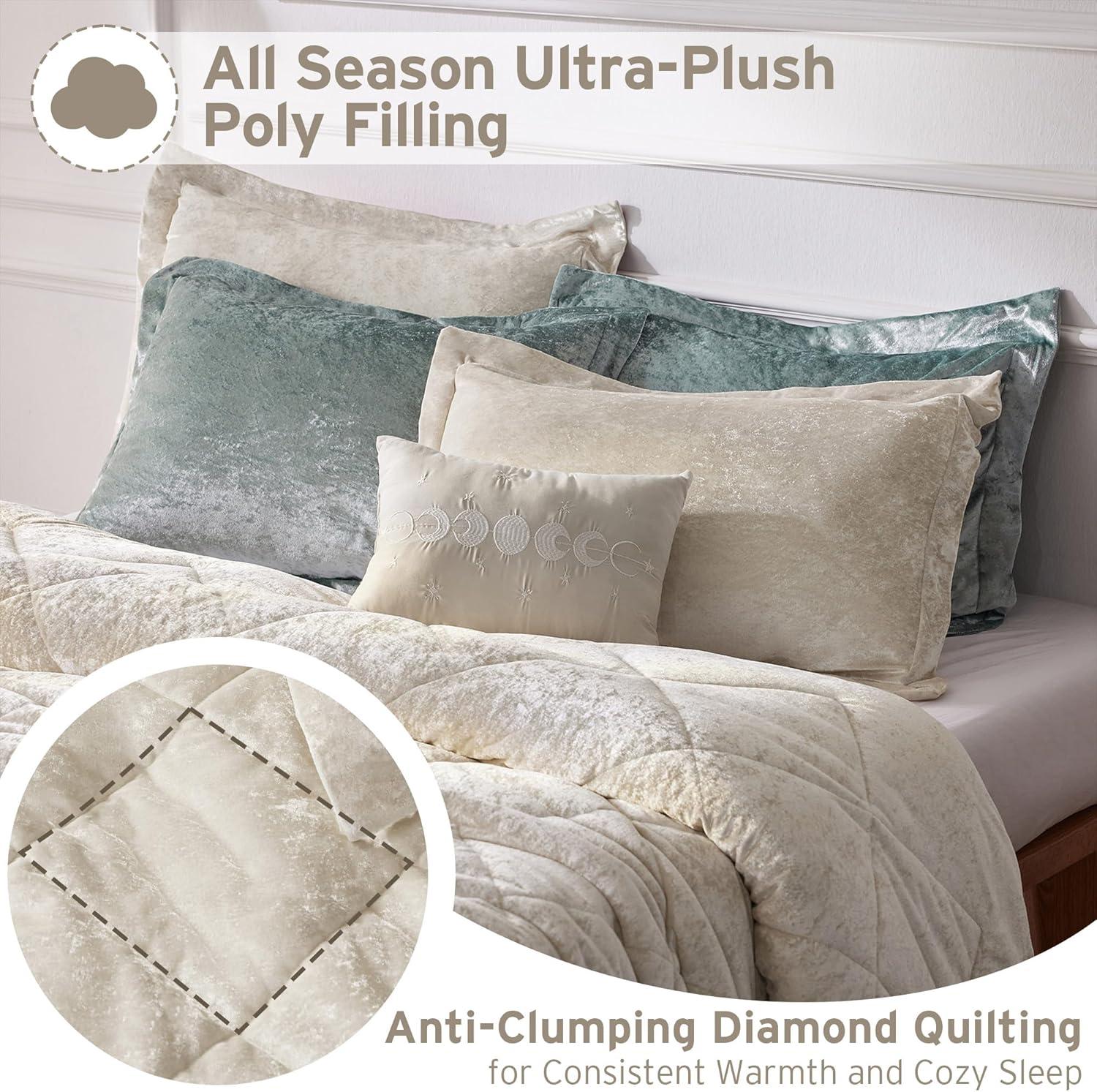 Champagne Twin Velvet Comforter Set with Decorative Pillow