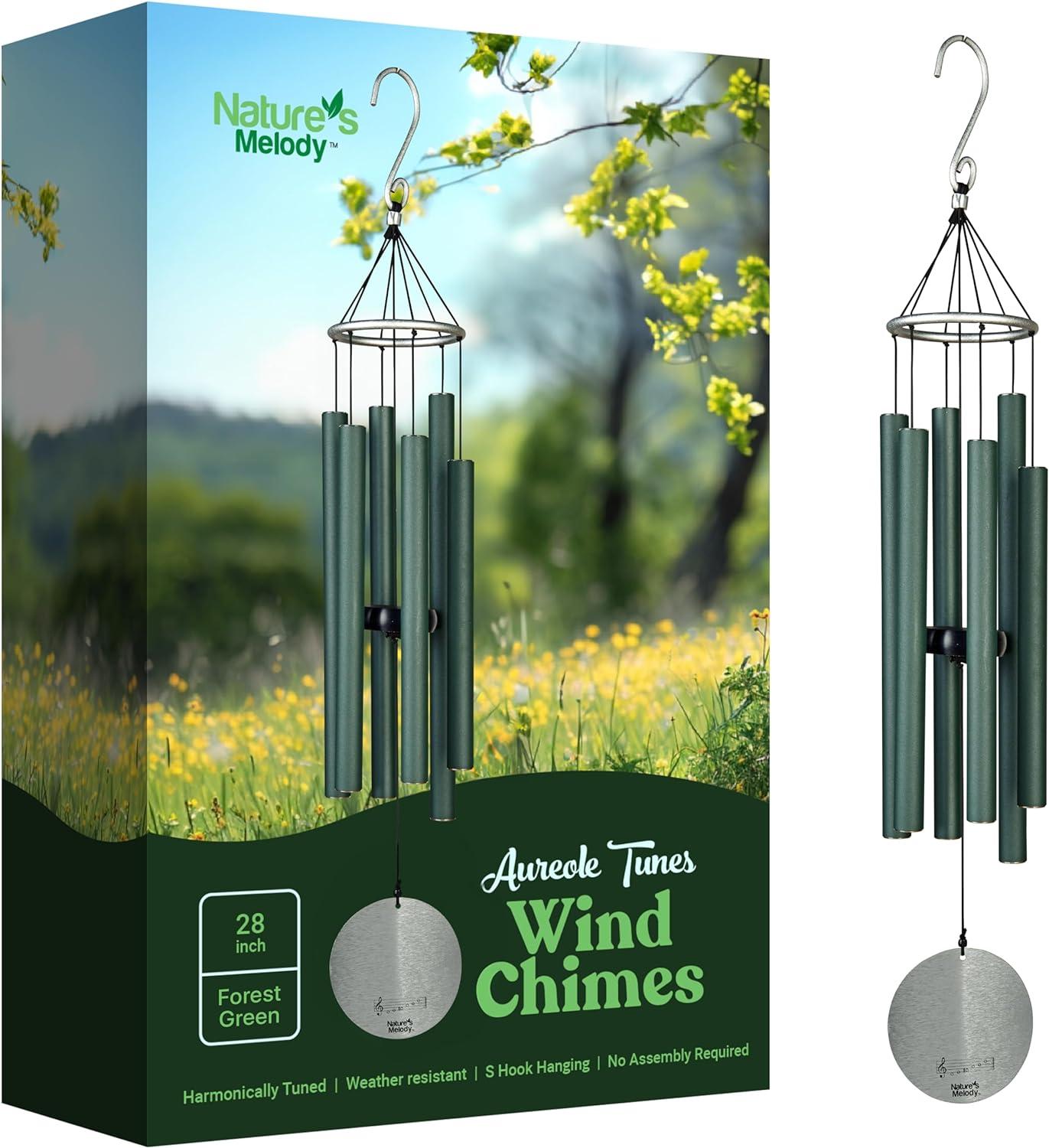 Nature's Melody Aureole Tunes Wind Chimes - 6-Tube Rustproof Aluminum Outdoor Windchime