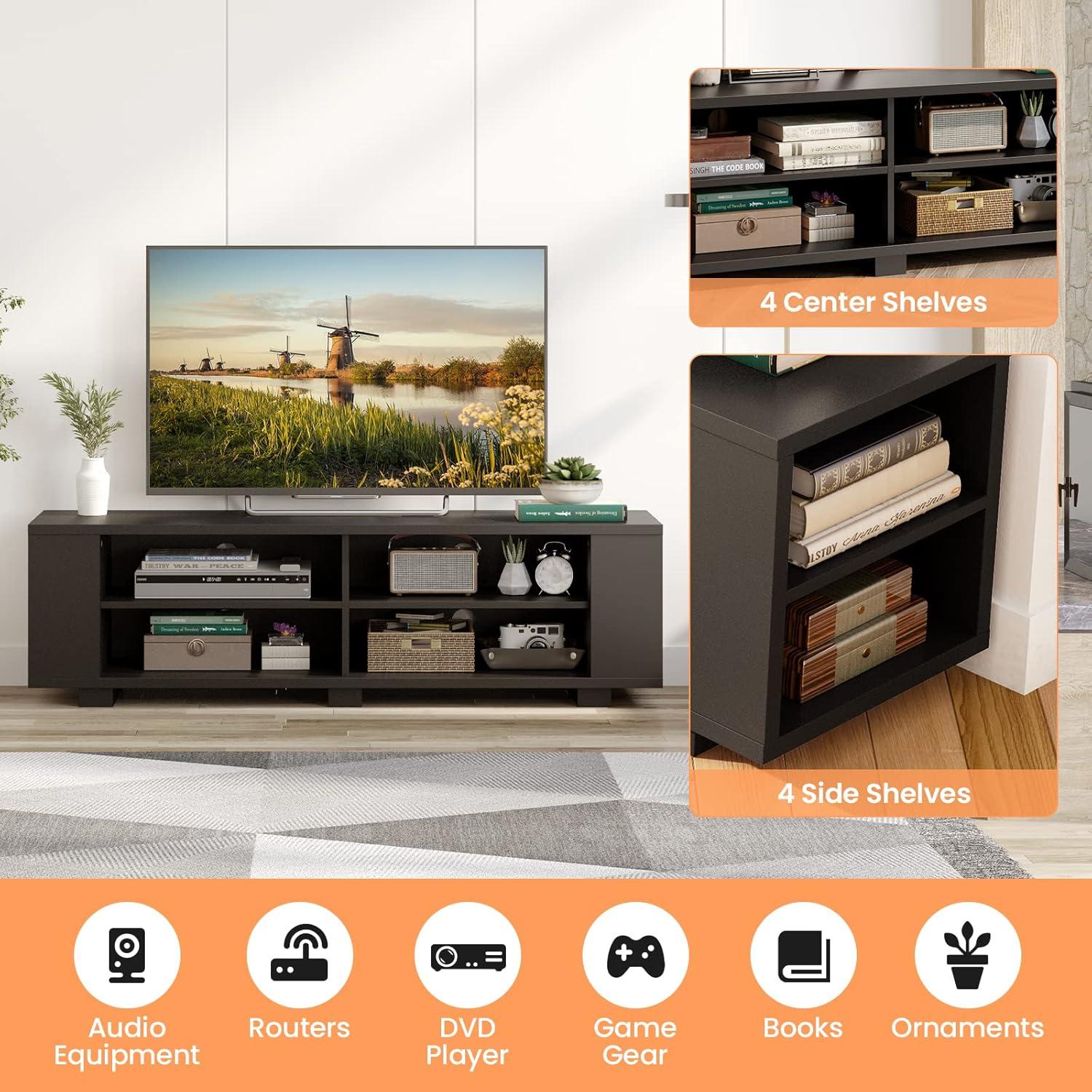 Black MDF TV Stand with Adjustable Shelves for 65" TVs