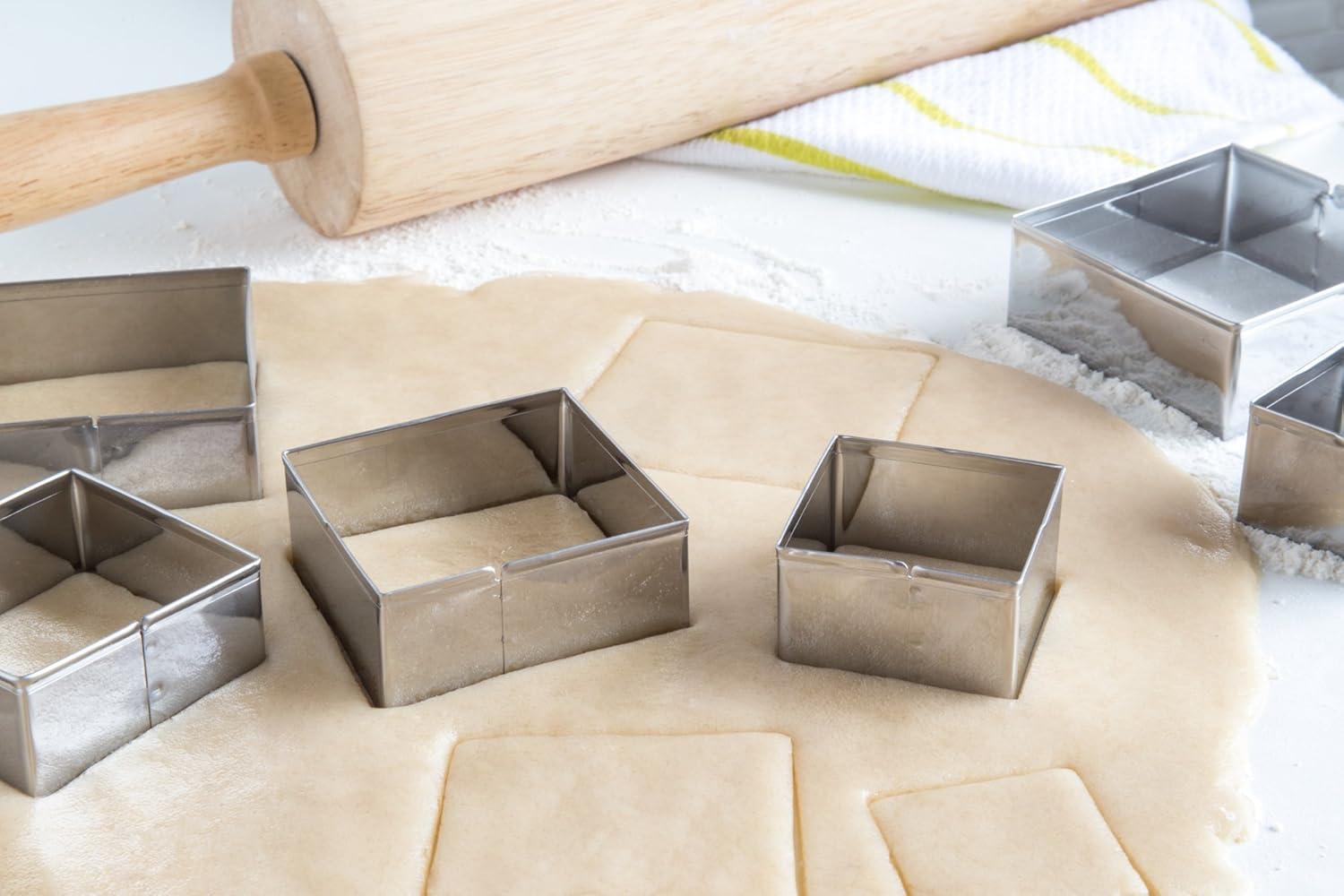 Stainless Steel Square Cookie Cutter Set with Storage Tin