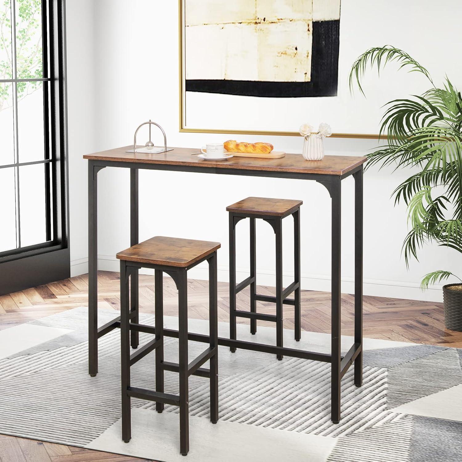 Tangkula Set of 2 Industrial Bar Stools 28" Kitchen Breakfast Bar Chairs Rustic Brown