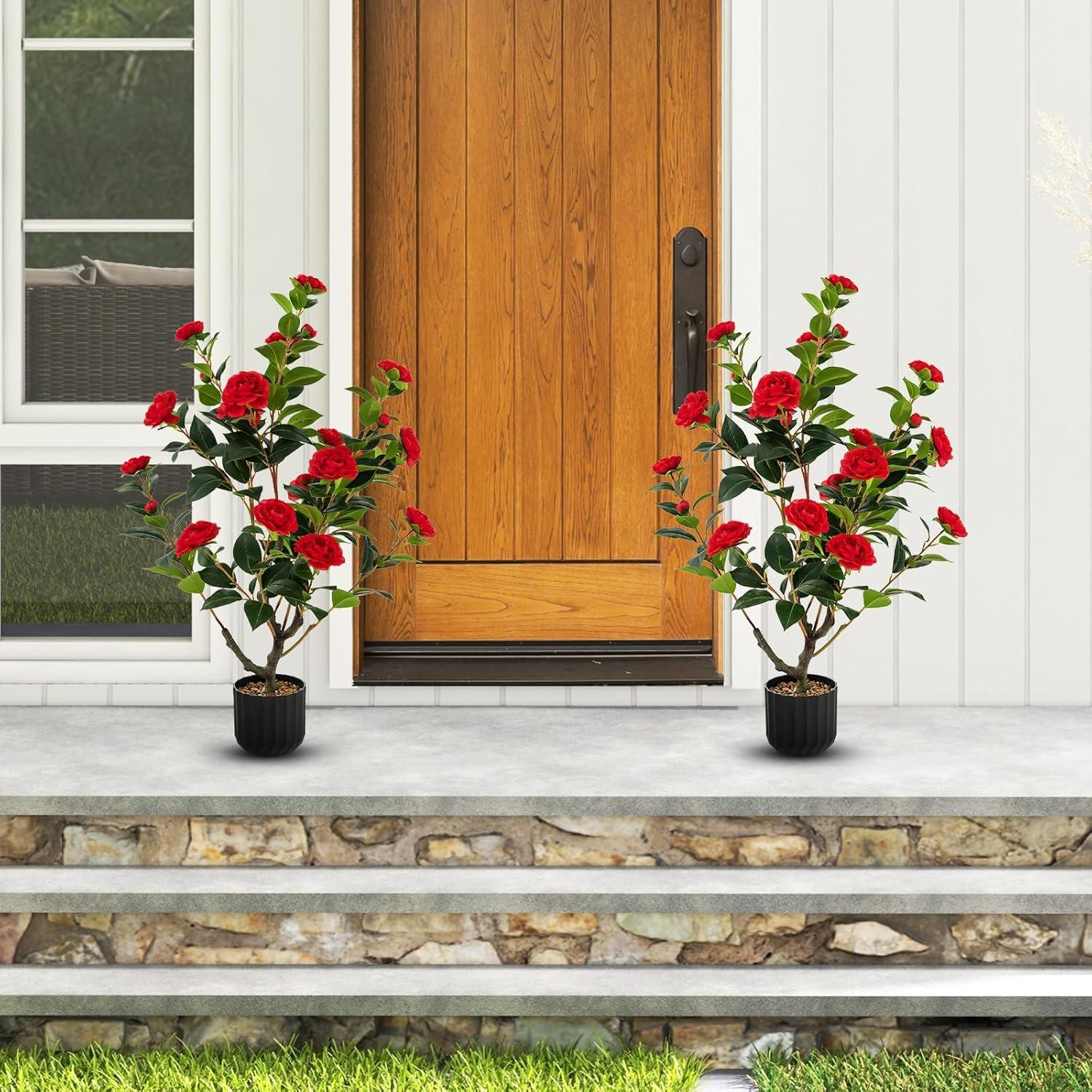 Primrue 38 In. Faux Camellia Tree In Pot Decorative Plant Indoor/Outdoor