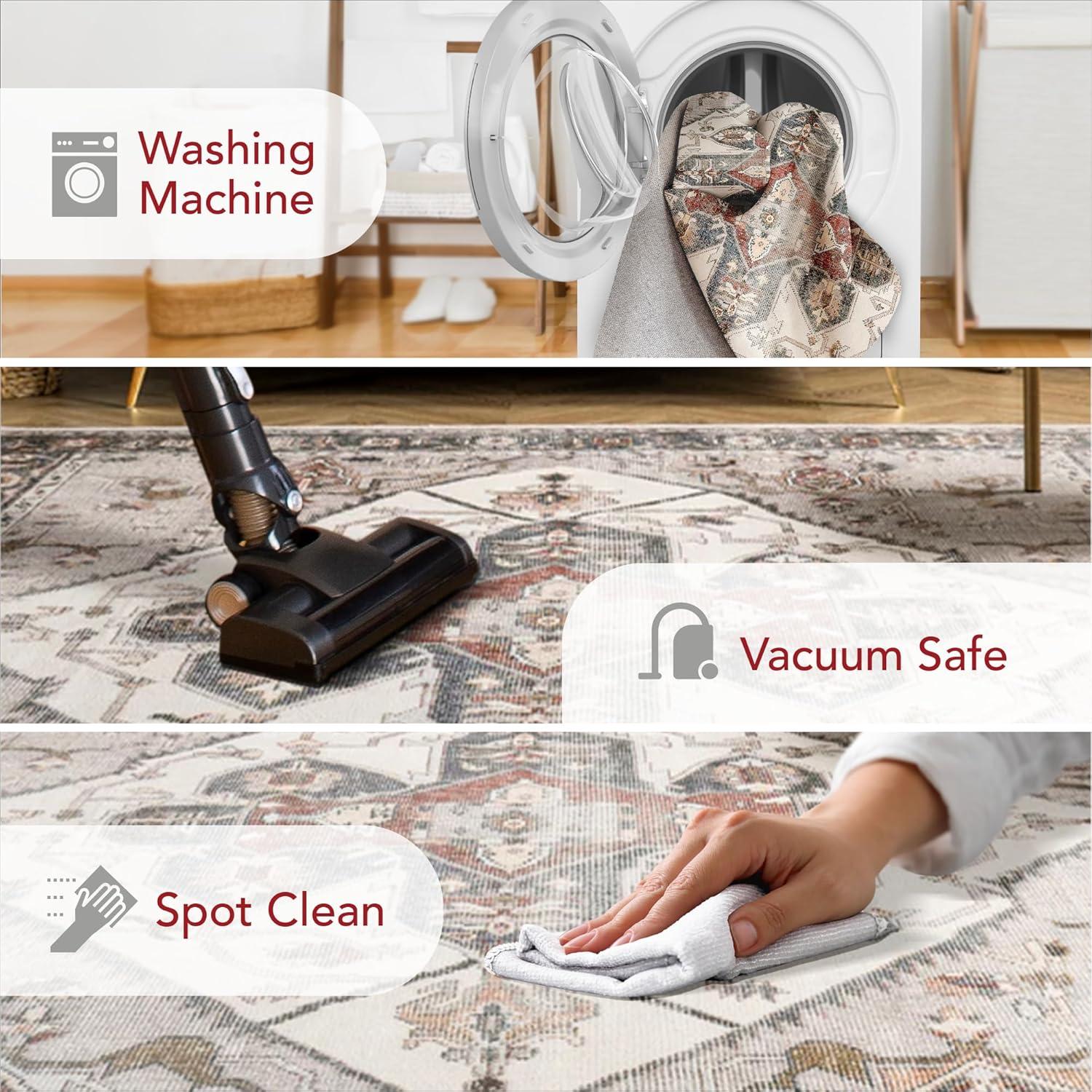 nuLOOM Mali Machine Washable Traditional Medallion Ultra Thin Accent Rug, 2' x 3', Ivory
