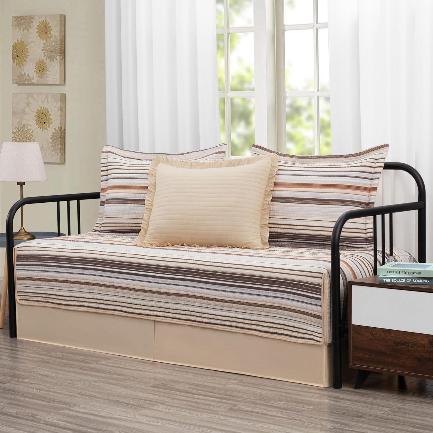 Chezmoi Collection Cotton Quilted Striped Quilt Set