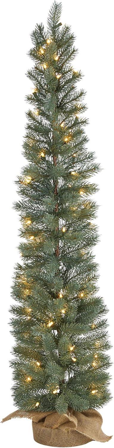 Nearly Natural 4ft. Green Pine Artificial Christmas Tree with 70 Warm White Lights Set in a Burlap Base