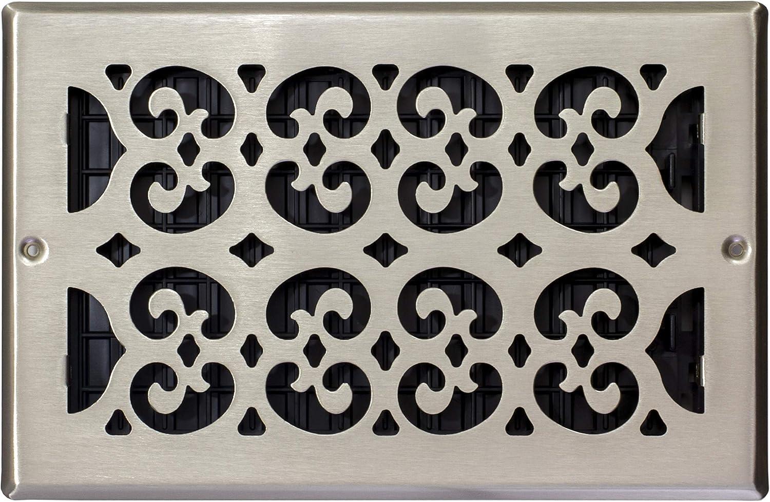 Brushed Nickel Scroll Design Rectangular Wall Register 6x10