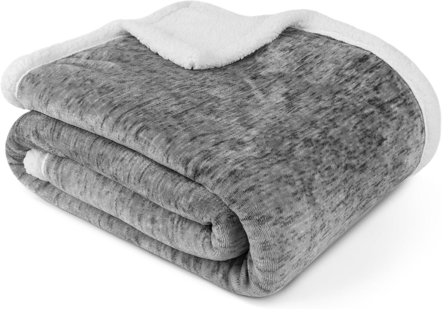 Charcoal Gray Reversible Sherpa Fleece Throw Blanket 50" x 60"