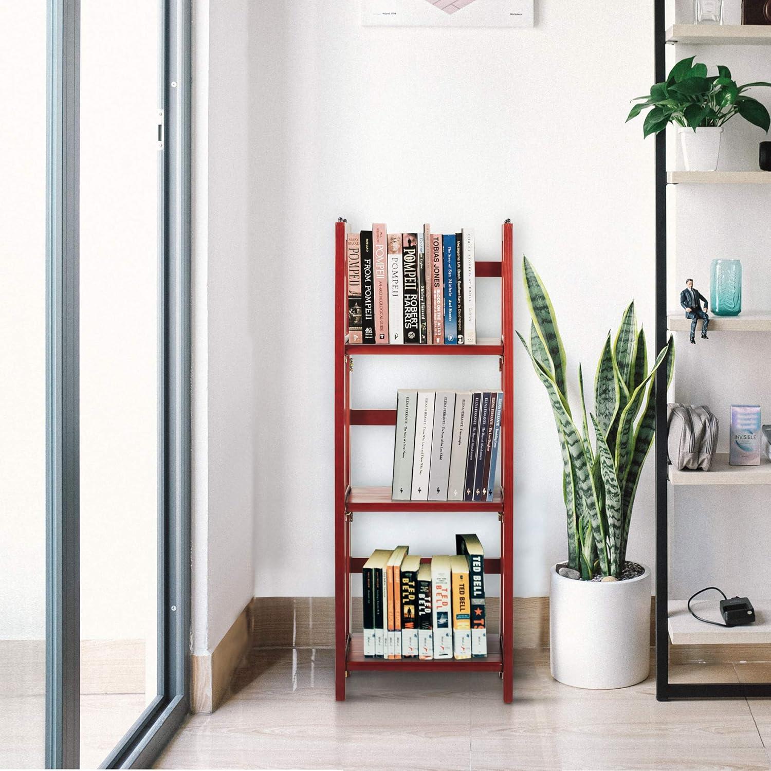 Casual Home 3 Shelf 14 Inch Folding Office Furniture Wood Bookcase, Mahogany