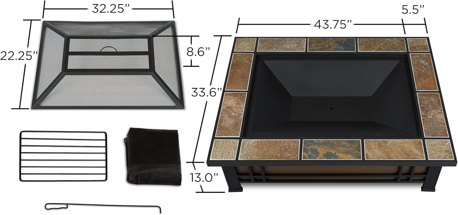 Hamilton Rectangle Brown Wood Burning Fire Pit with Slate Top