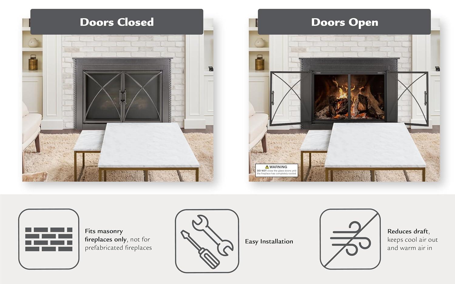 Pleasant Hearth Albus Collection Fireplace Glass Door, Small